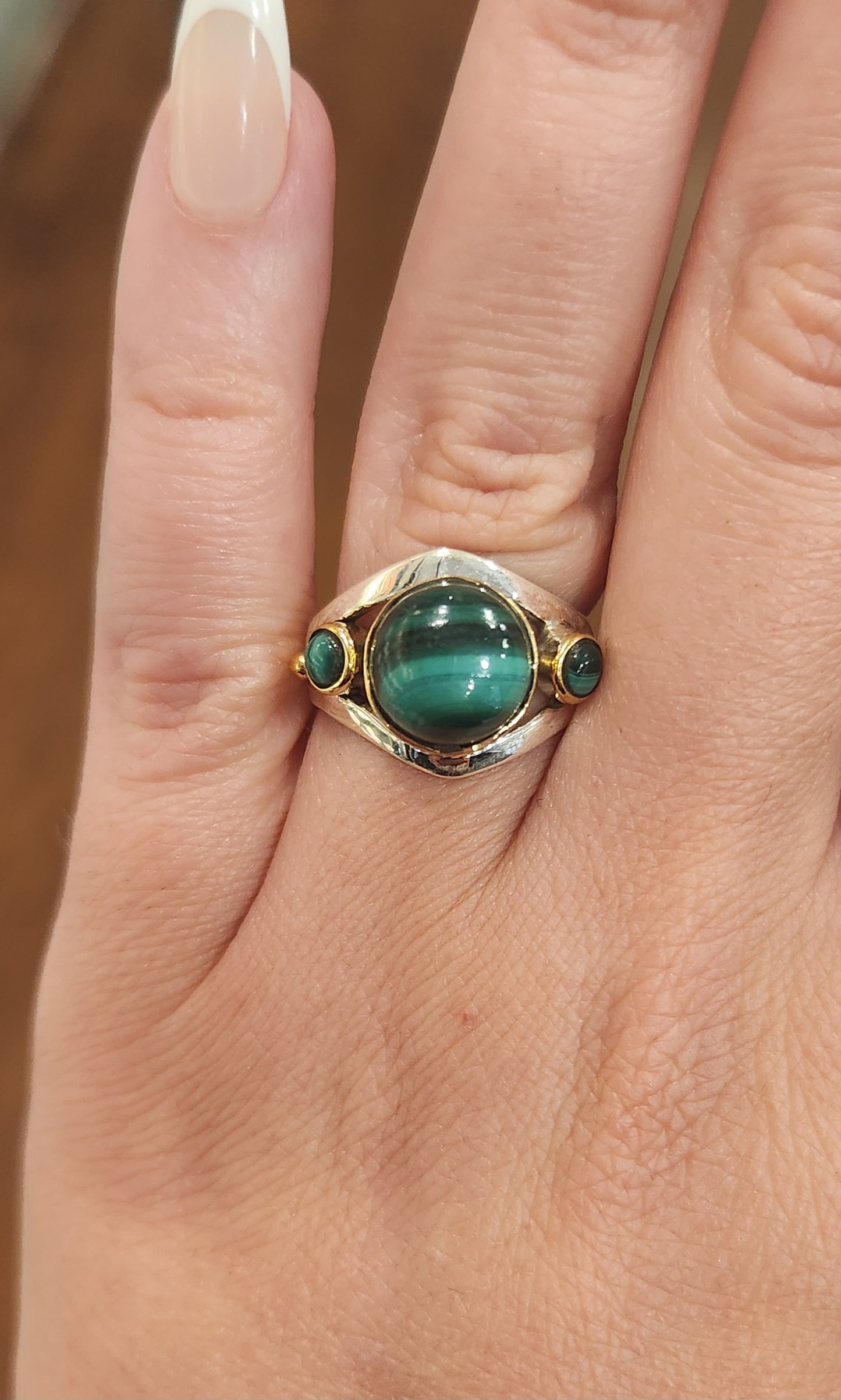 Sterling silver two-toned malachite ring