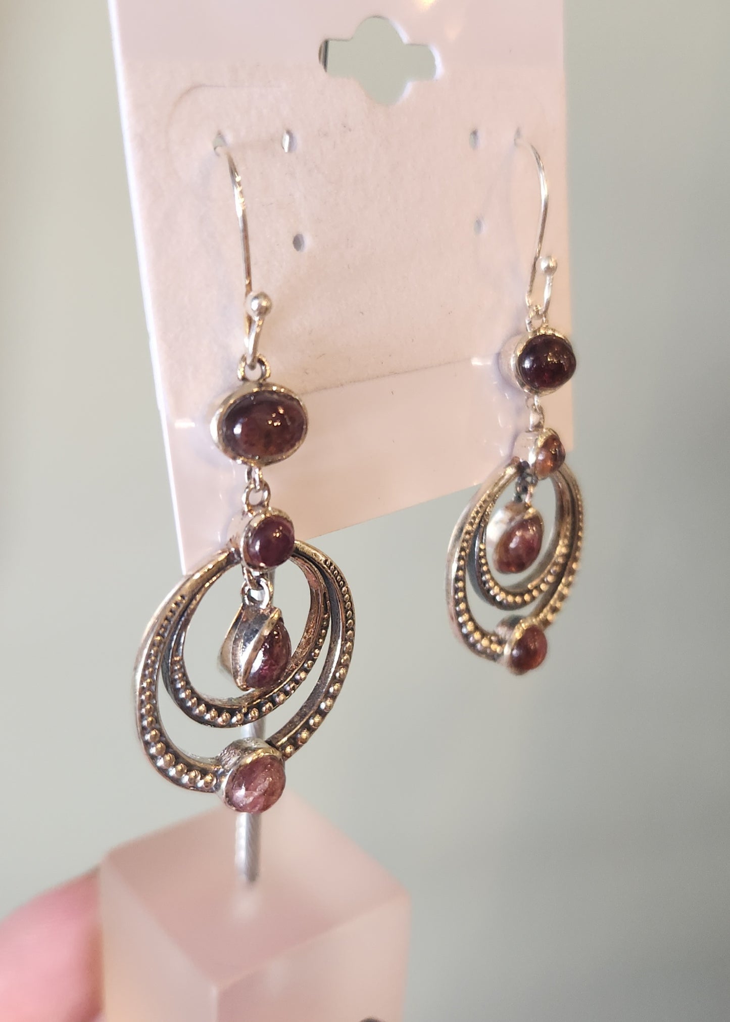 Sterling silver pink tourmaline dangle earrings