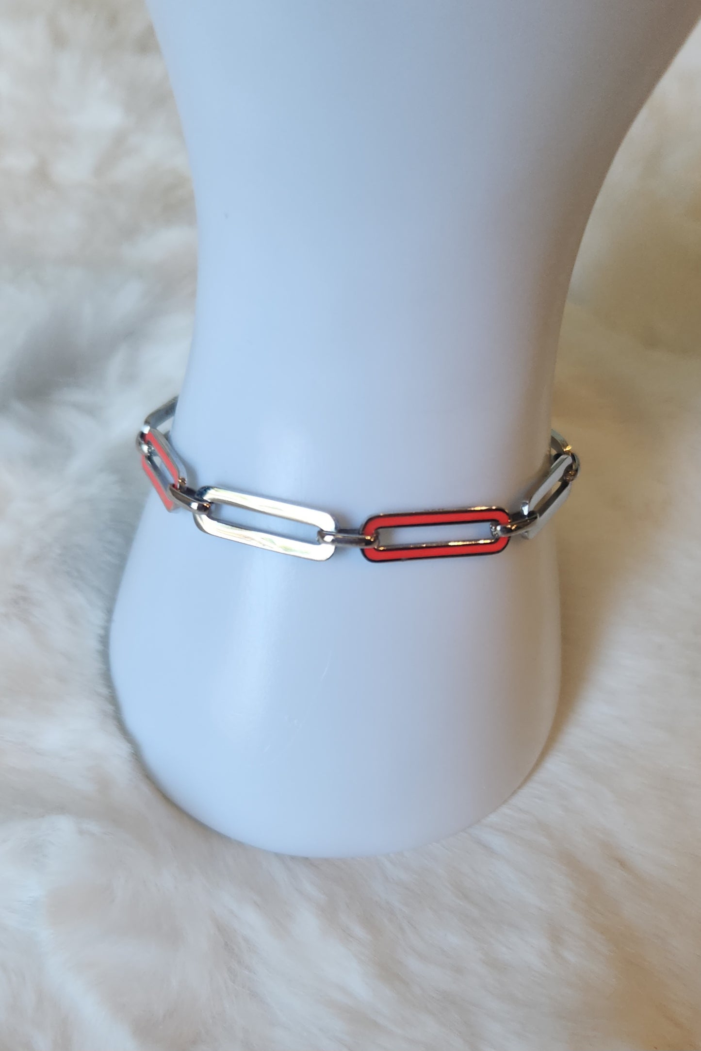 Sterling silver neon red enamel paperclip bracelet