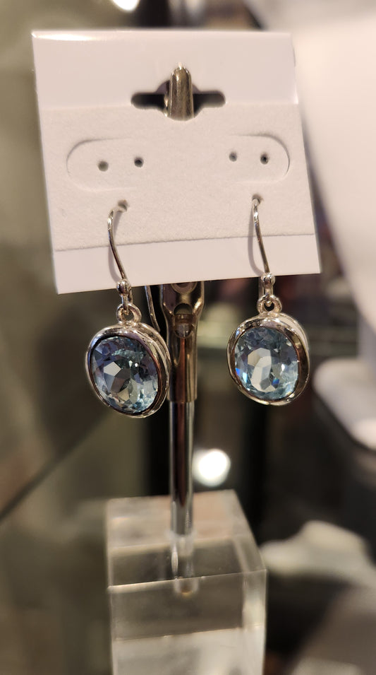 Sterling silver oval blue topaz dangle earrings