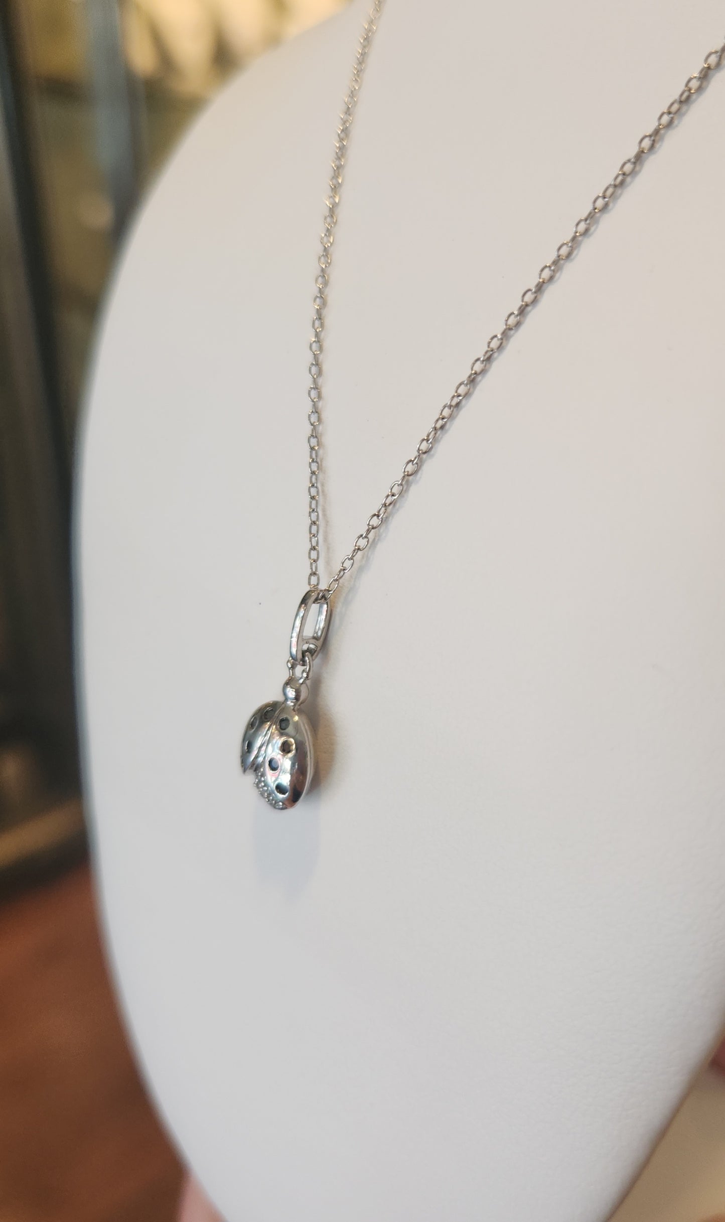 Sterling silver ladybug diamond pendant