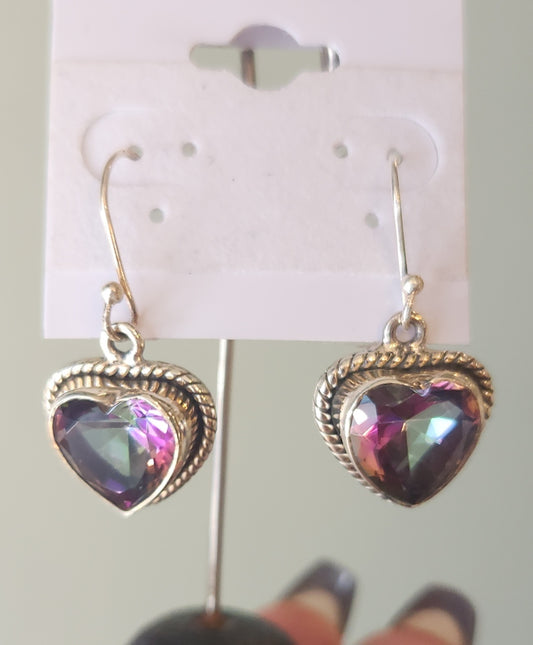 Sterling silver mystic topaz heart earrings