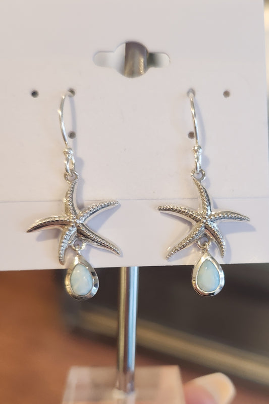 Sterling silver larimar starfish earrings