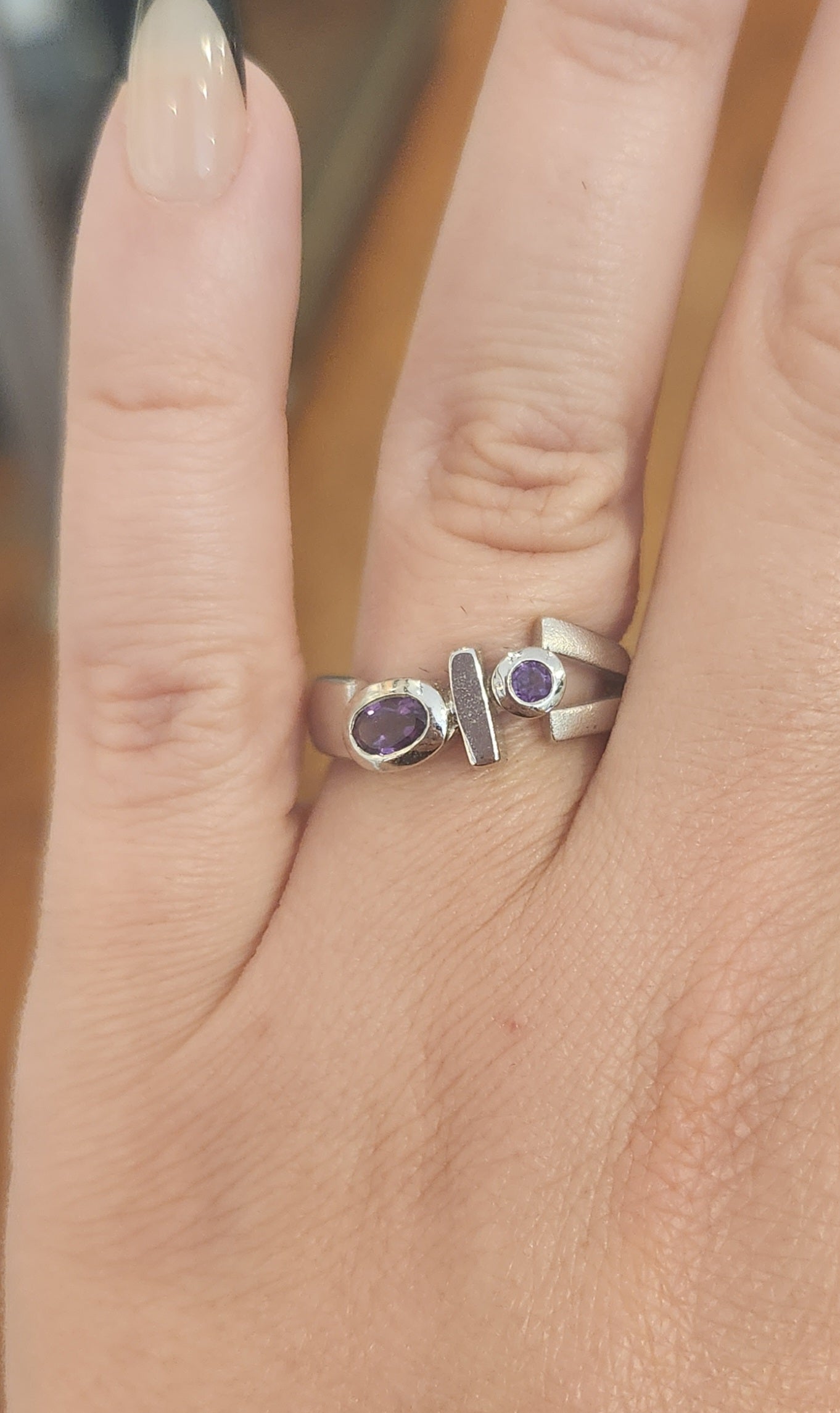 Sterling silver amethyst ring with satin finish