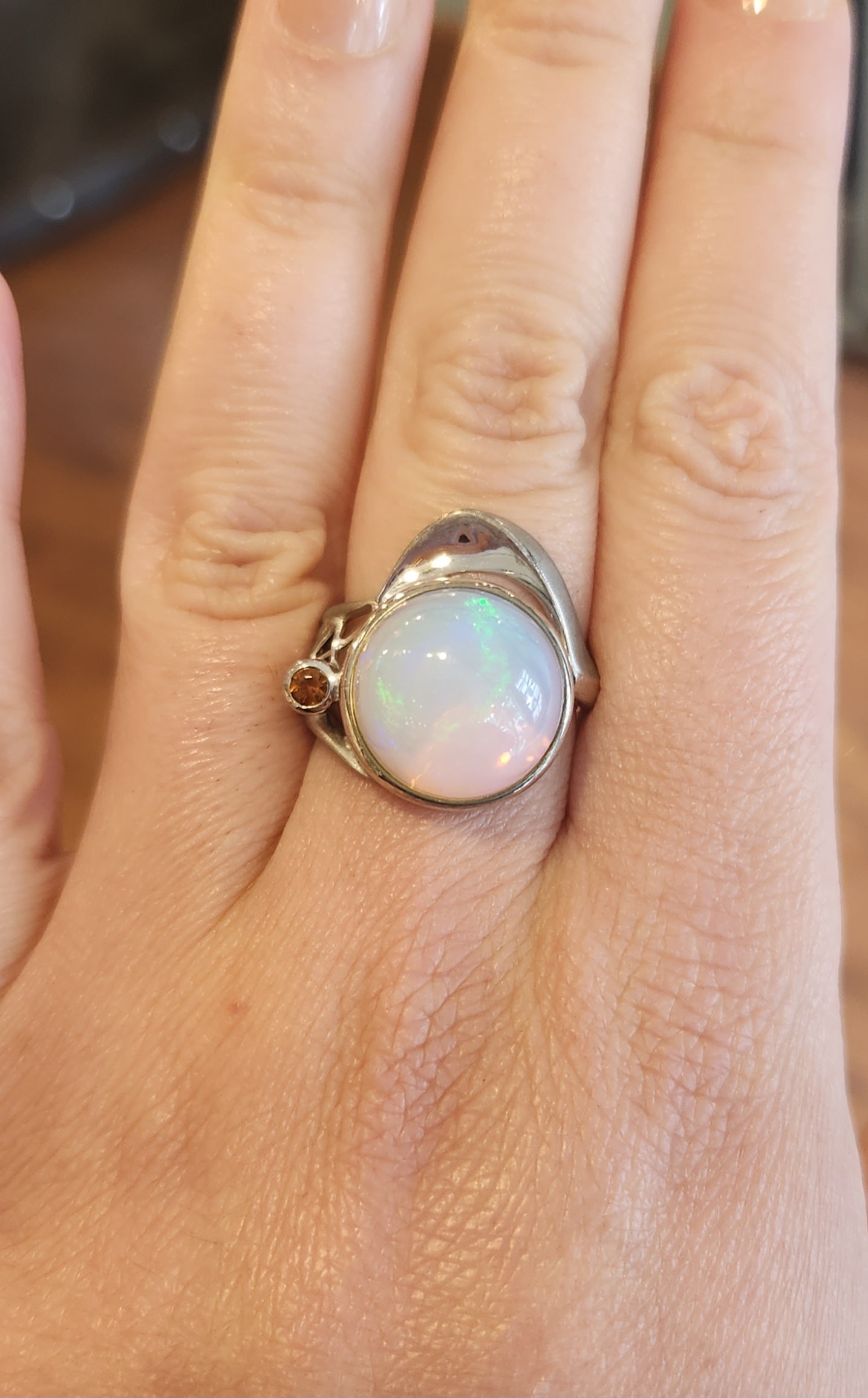 Sterling silver large Ethiopian opal statement ring with tourmaline