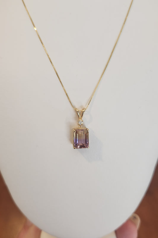 14k yellow gold ametrine and diamond pendant