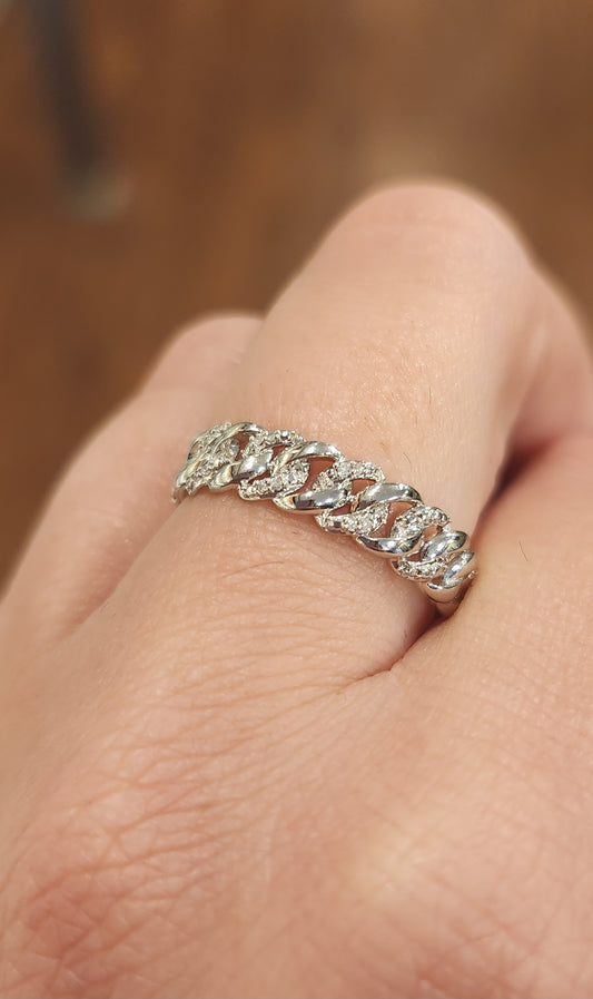 Sterling silver diamond link ring