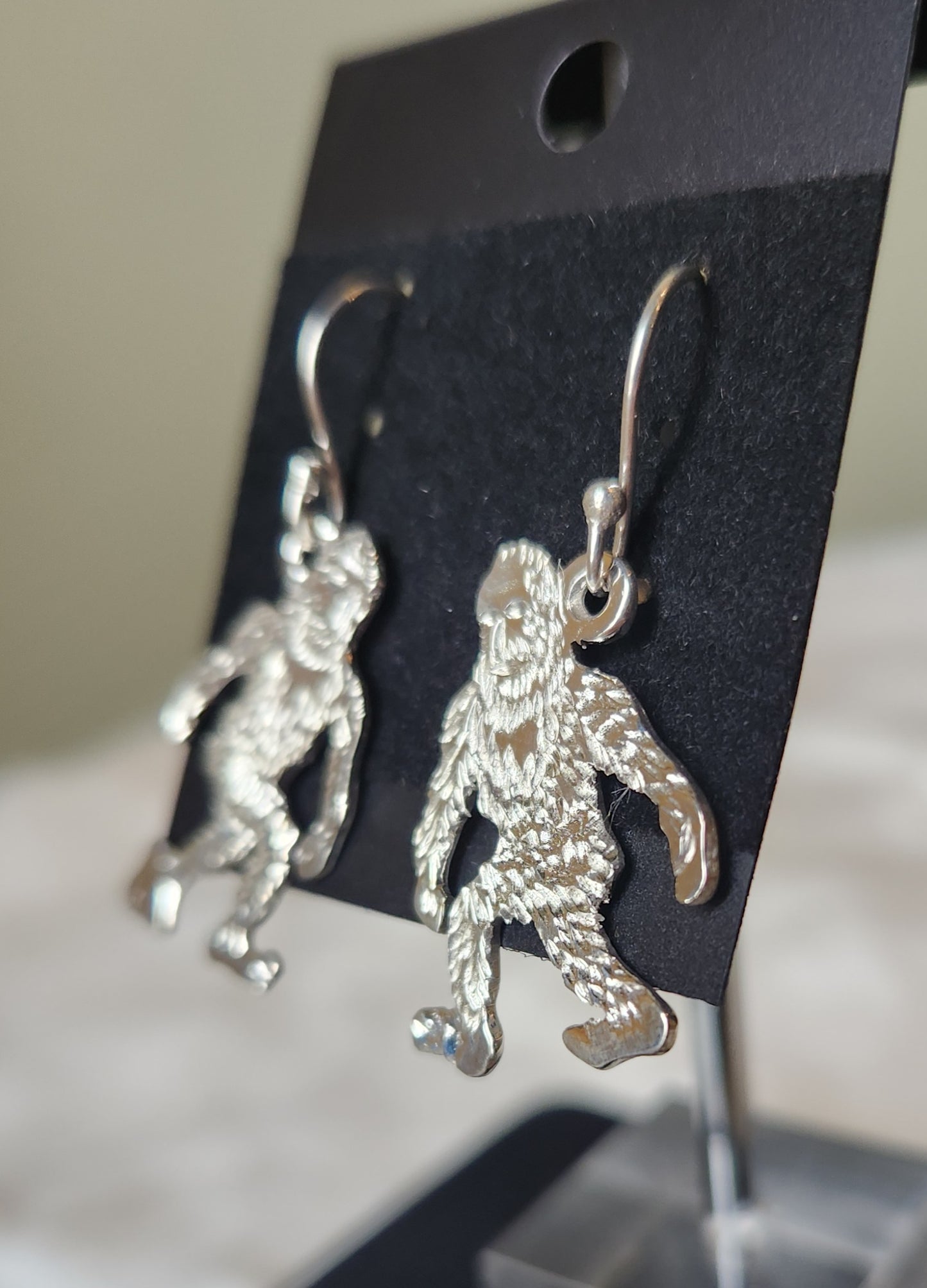 Sterling silver handmade Bigfoot earrings