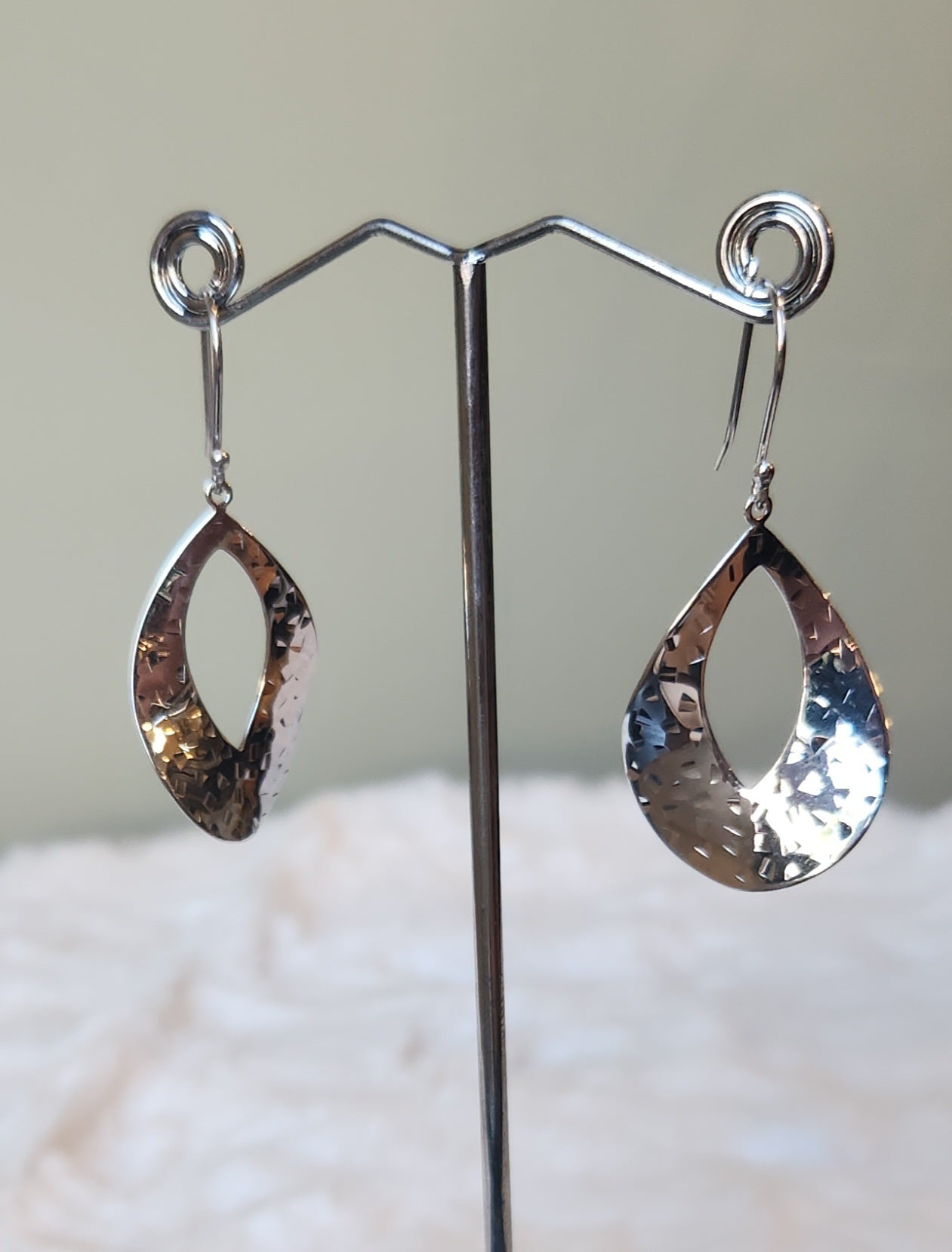 Sterling silver textured pear-shaped dangle earrings