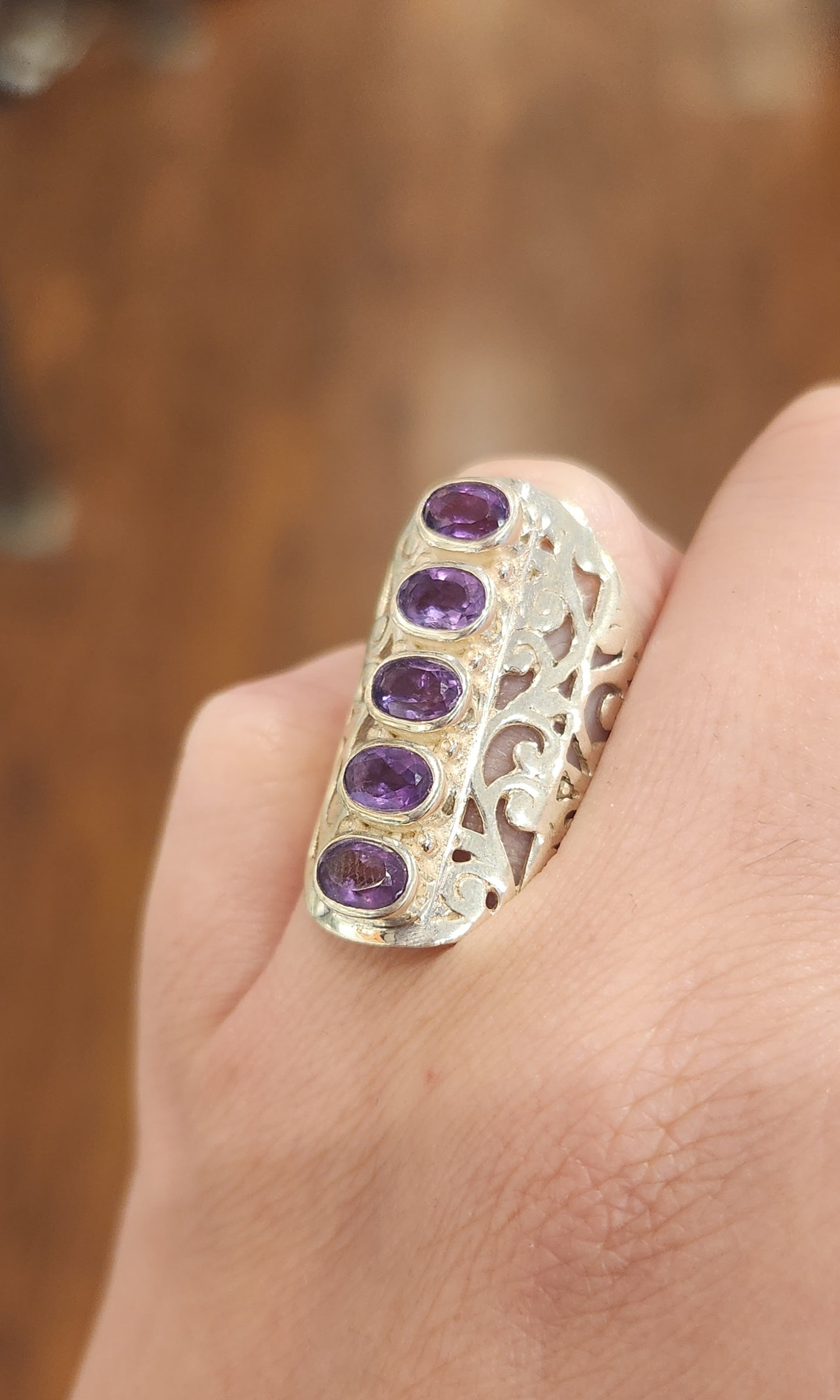 Sterling silver multi-stone amethyst filigree ring