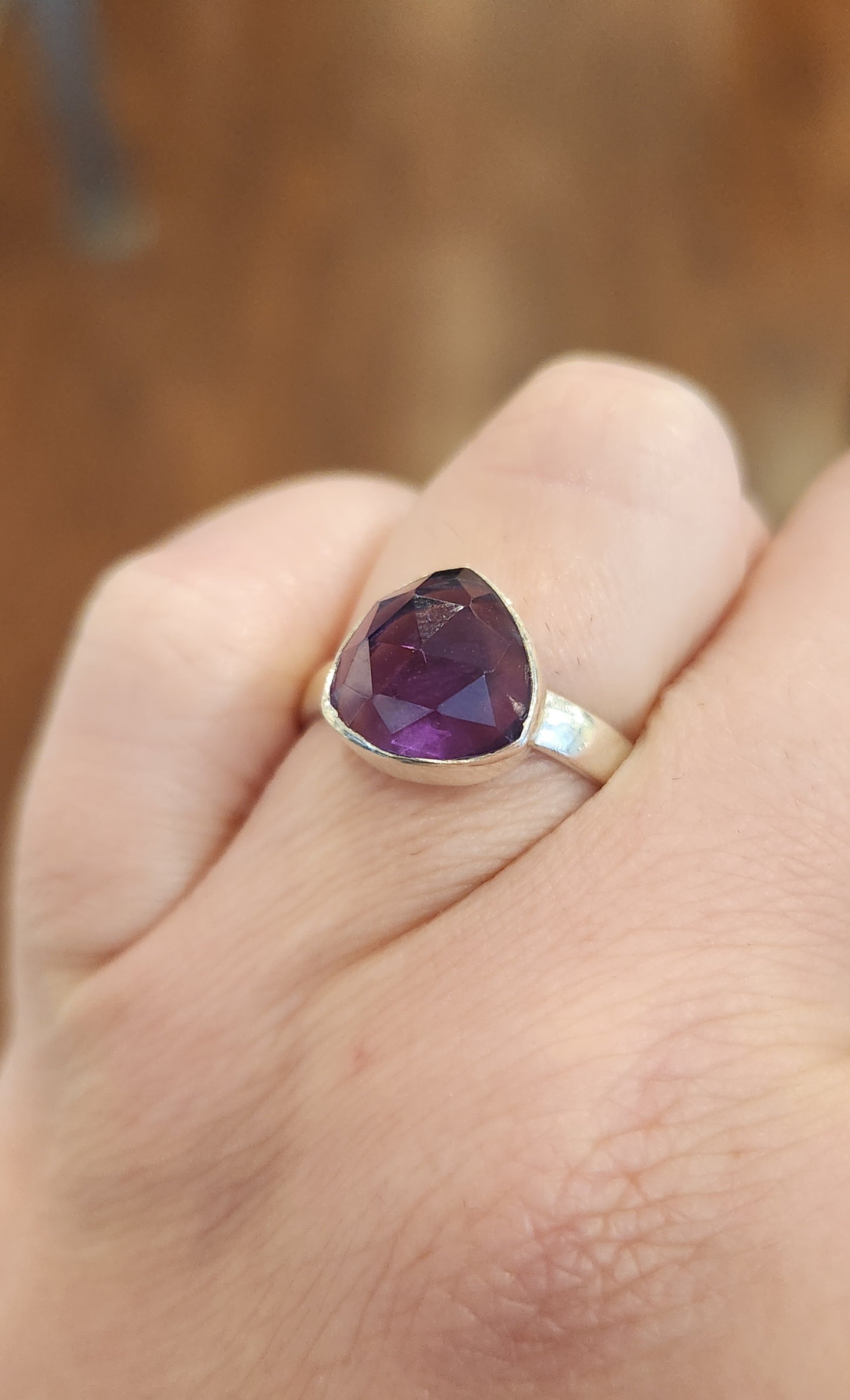 Sterling silver rose-cut amethyst ring