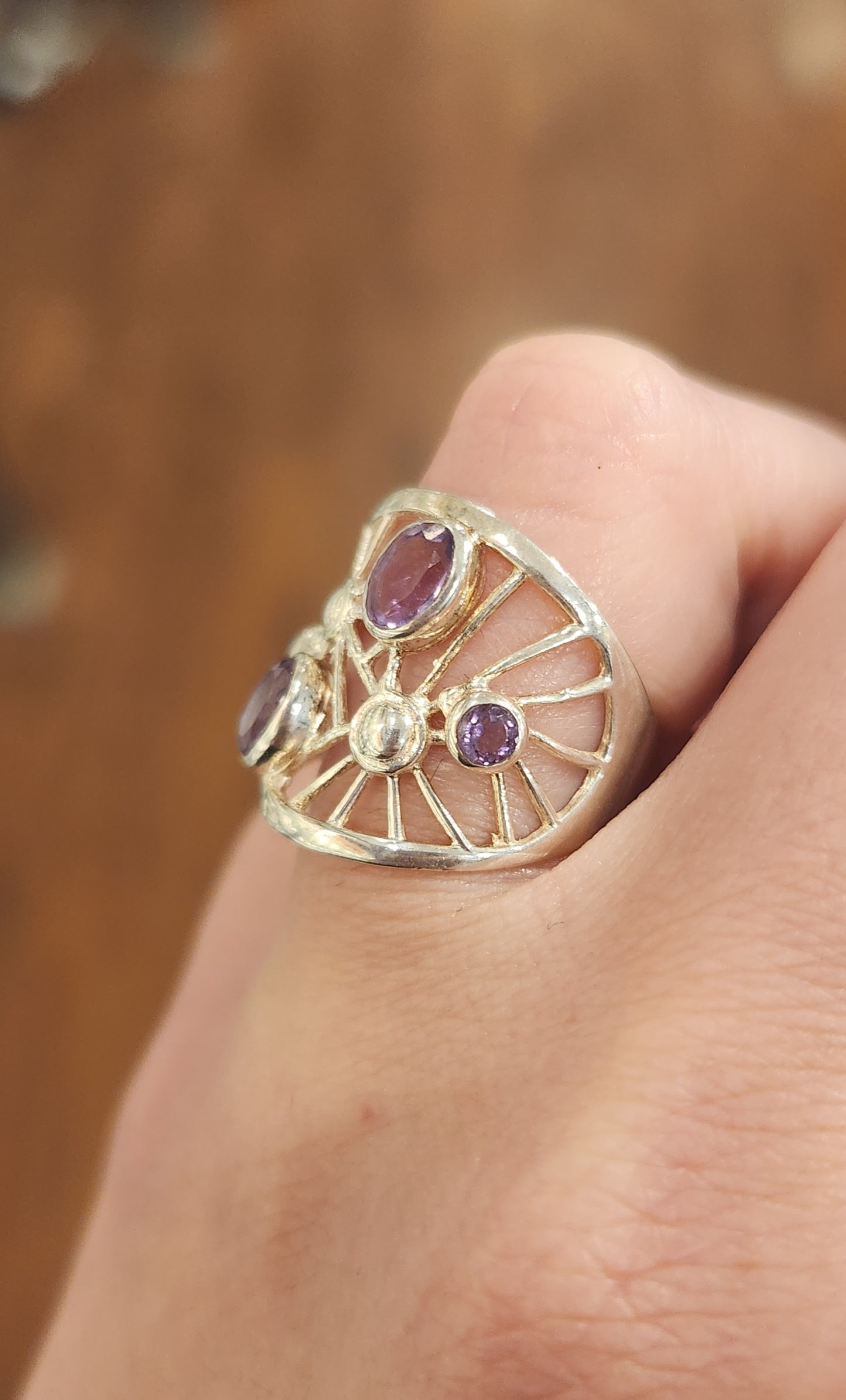 Sterling silver amethyst filigree ring