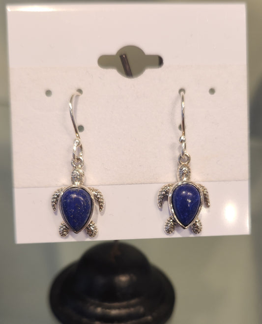 Sterling silver lapis turtle earrings