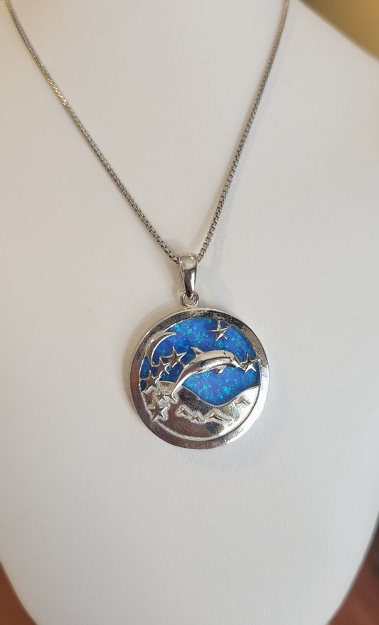 Sterling silver dolphin star pendant with kyocera opal