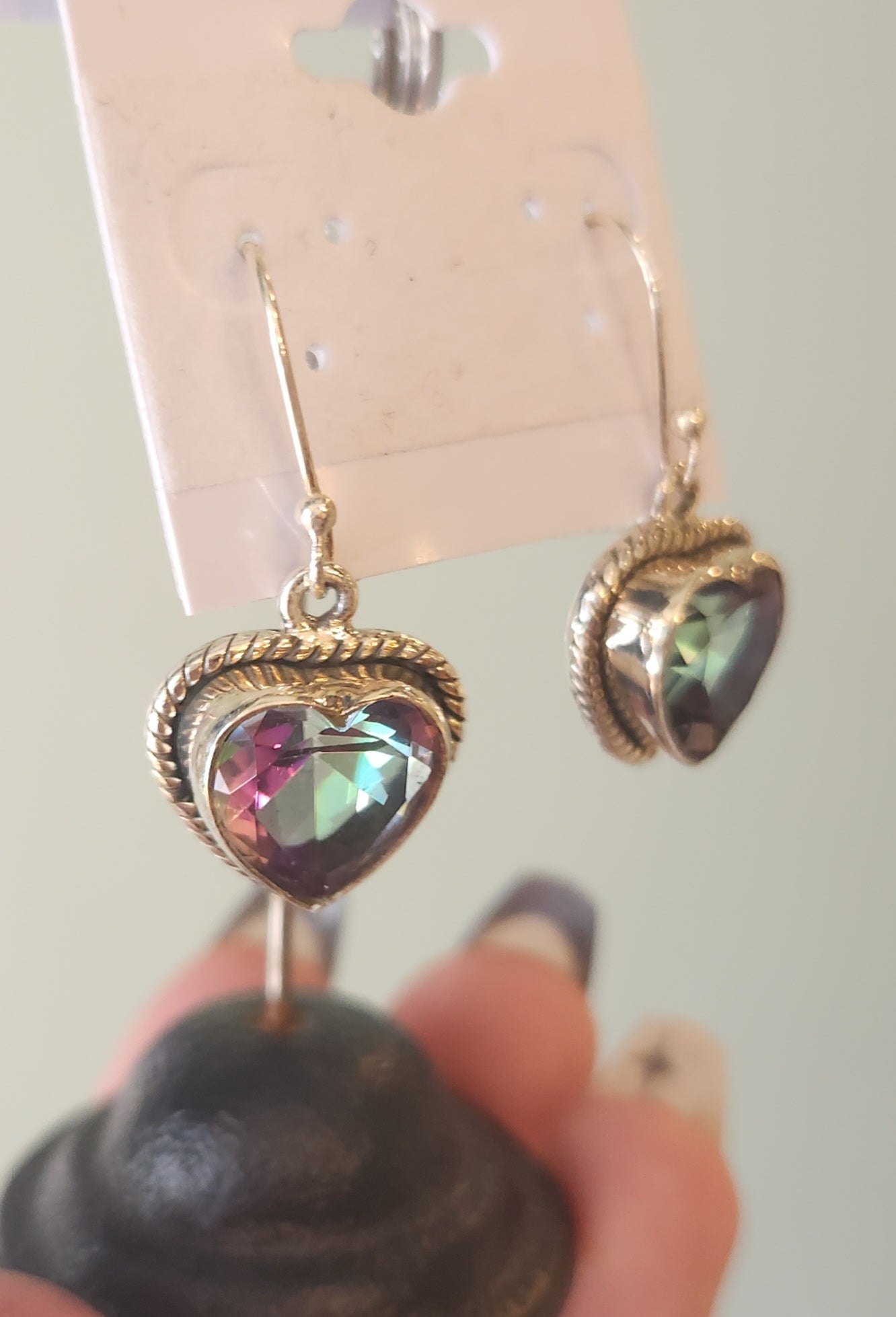 Sterling silver mystic topaz heart earrings