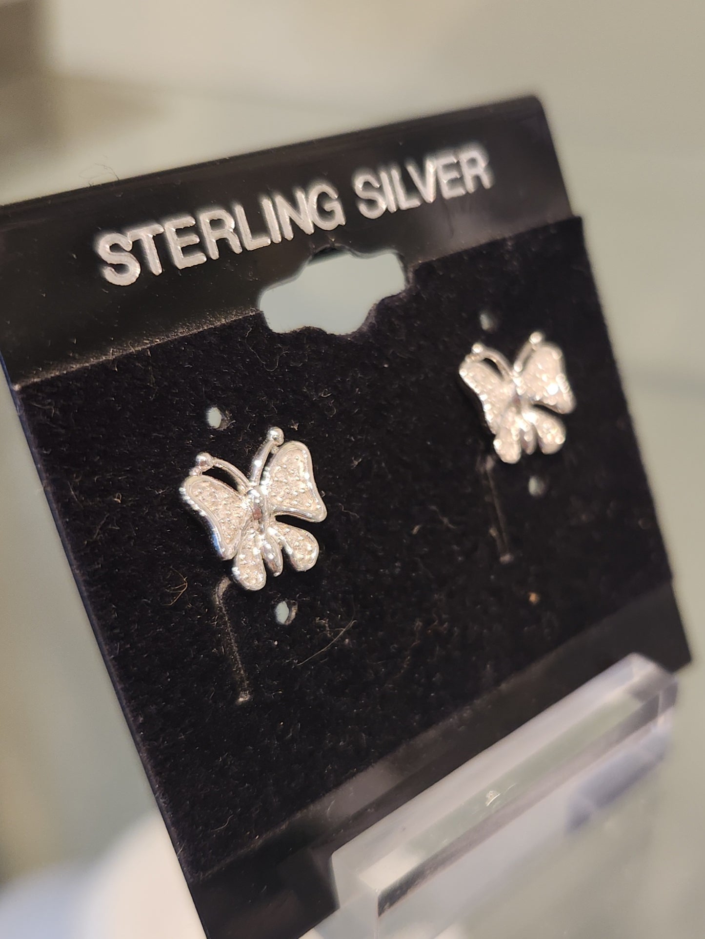 Sterling silver butterfly diamond earring studs