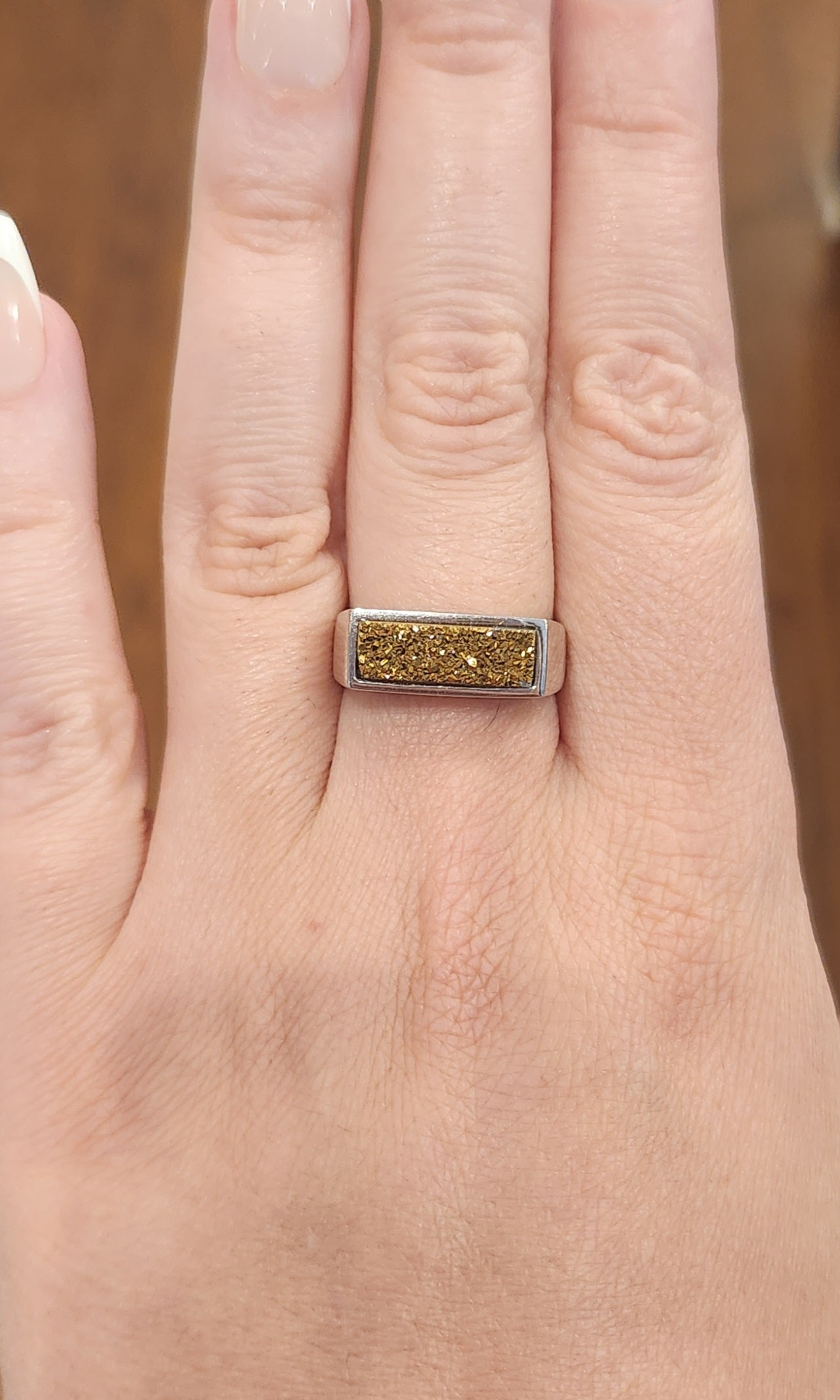 Sterling silver golden druzy ring