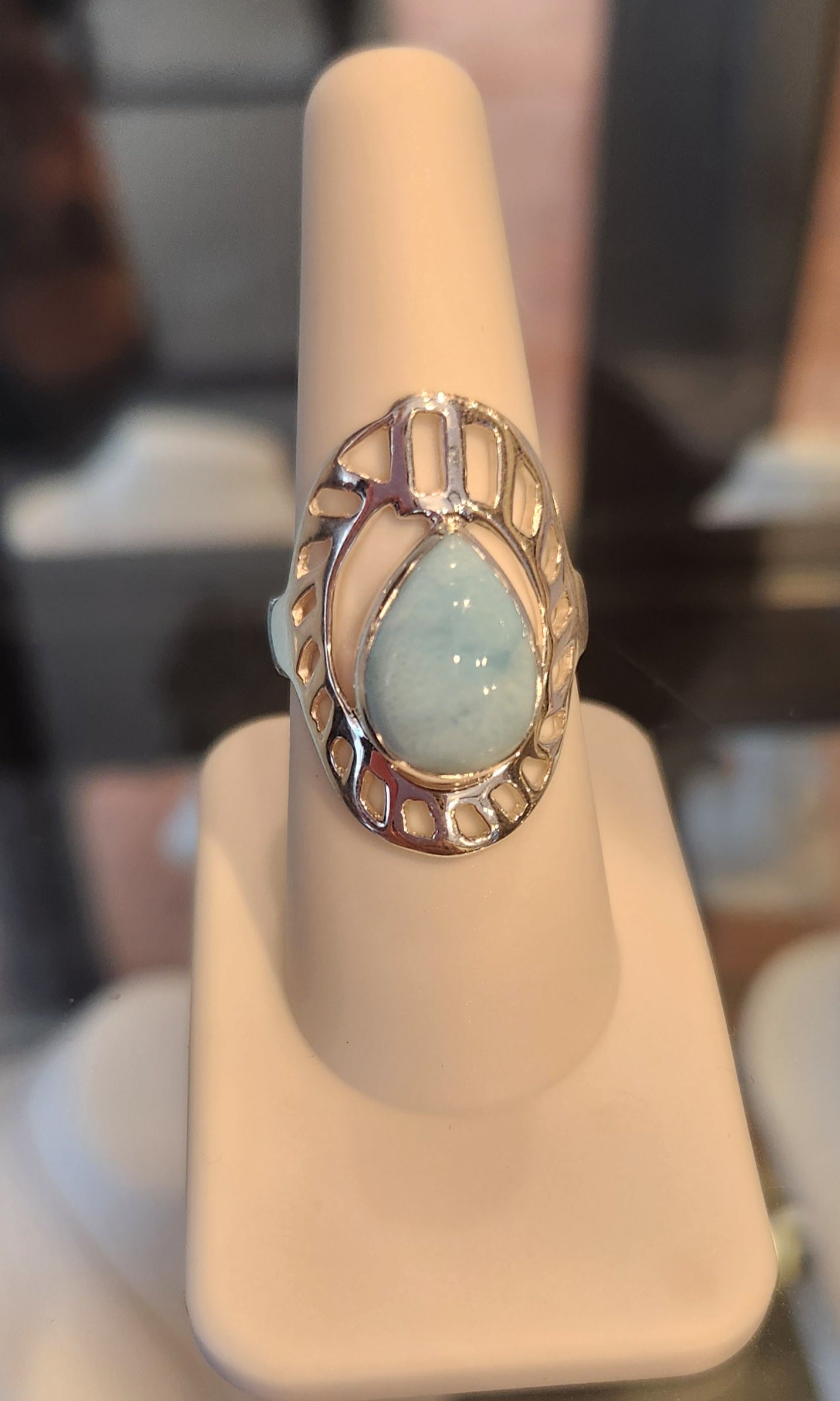 Sterling silver larimar saddle ring