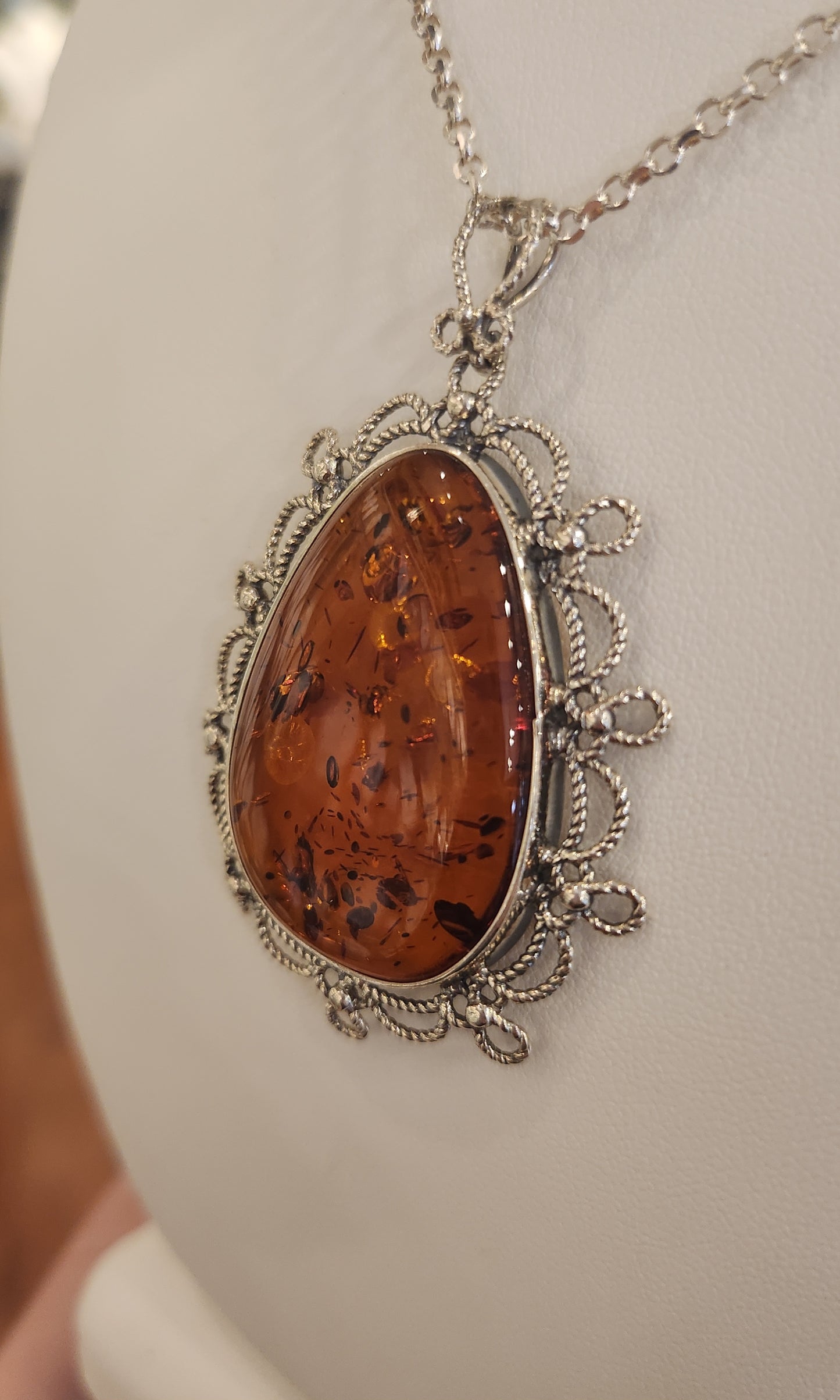 Sterling silver large baltic amber statement pendant