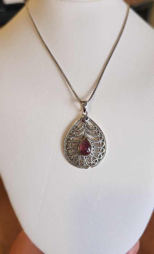 Sterling silver fancy pink tourmaline pendant