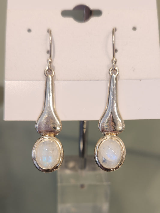 Sterling silver rainbow moonstone drop earrings