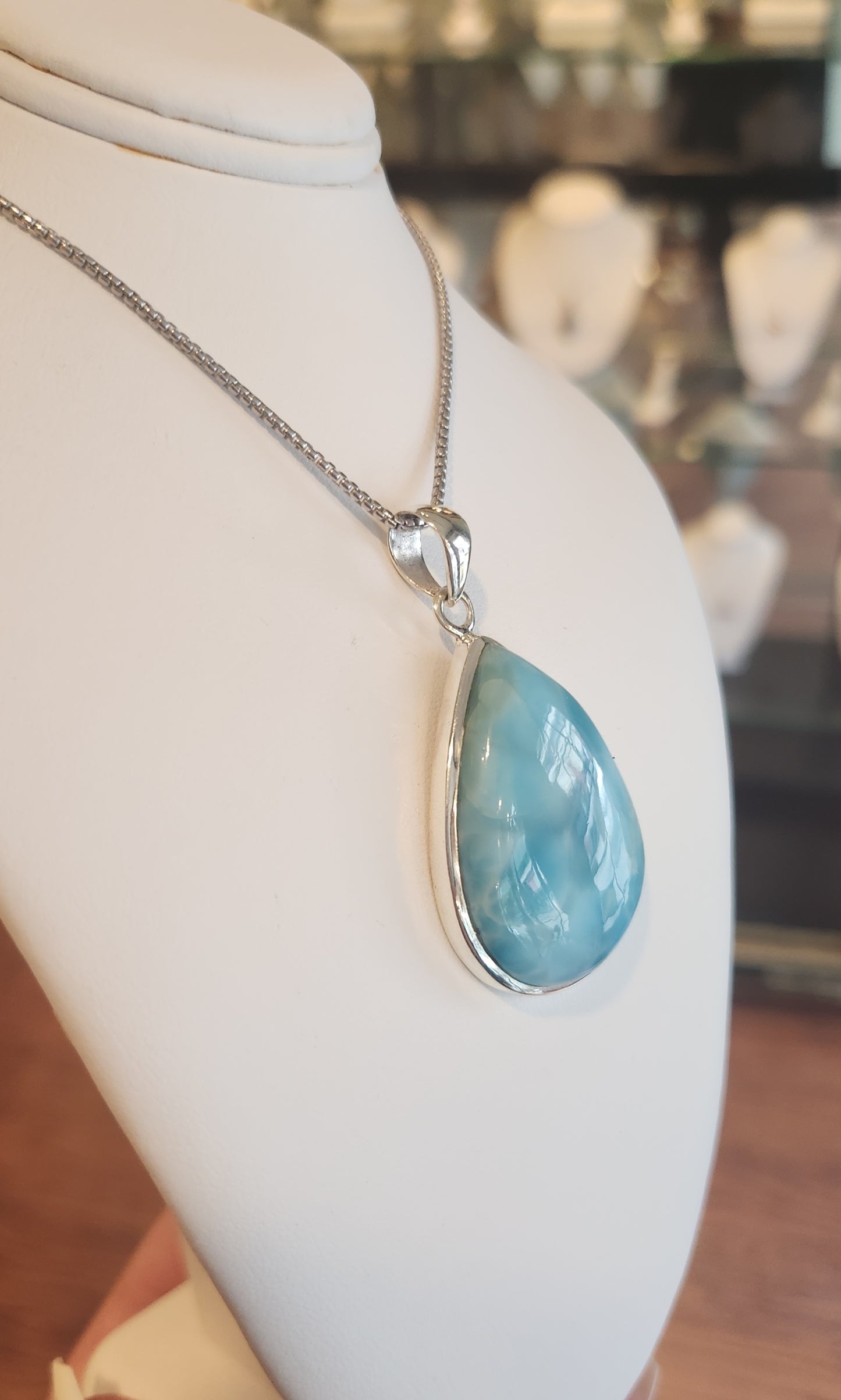 Sterling silver pear-shaped larimar pendant