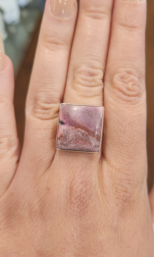 Sterling silver square cobalt calcite ring