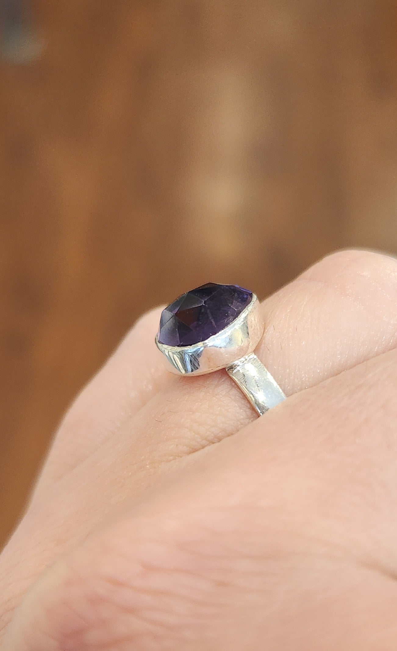 Sterling silver rose-cut amethyst ring