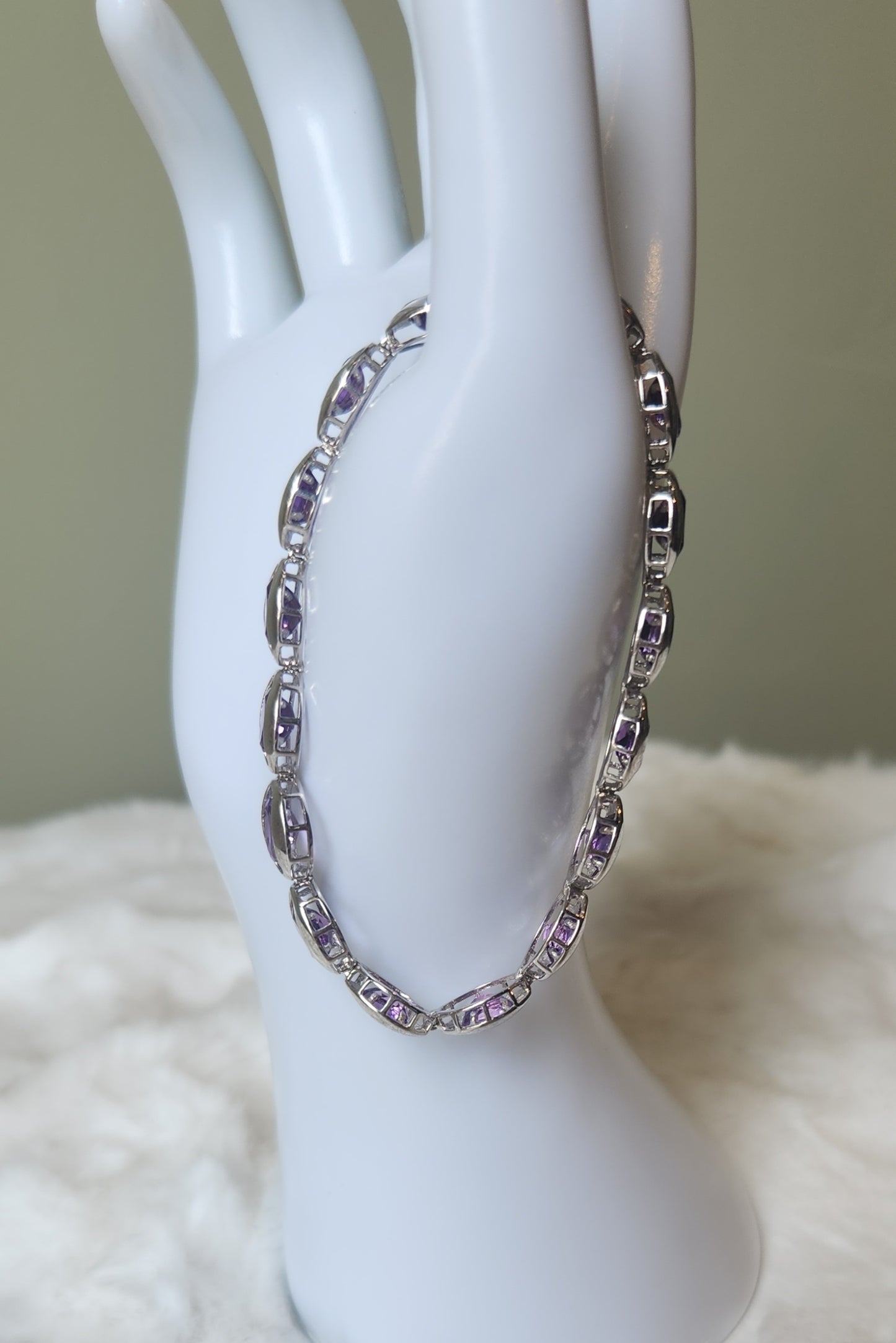 Sterling silver floating bezel amethyst tennis bracelet