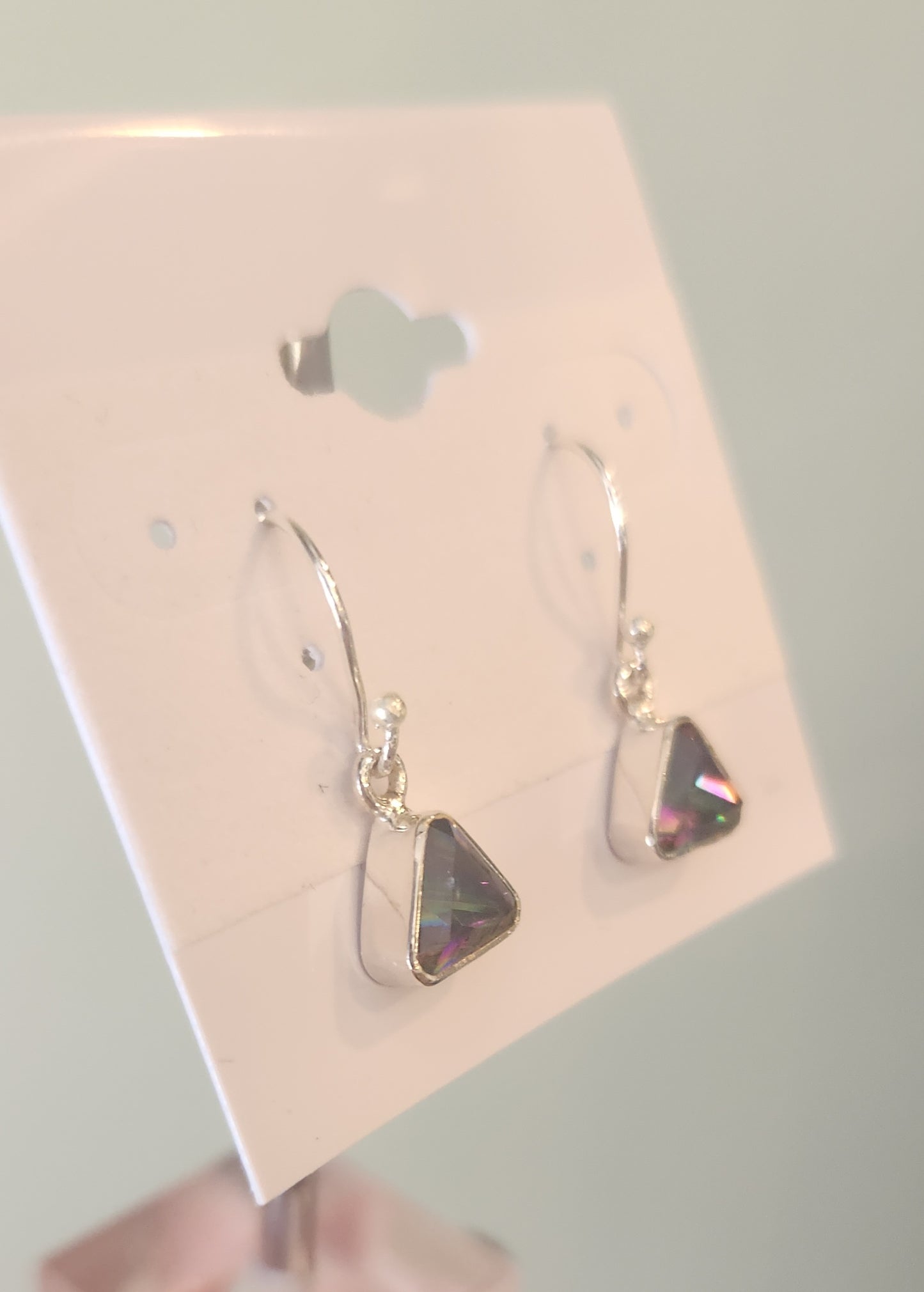 Sterling silver triangle-shaped mystic topaz earrings