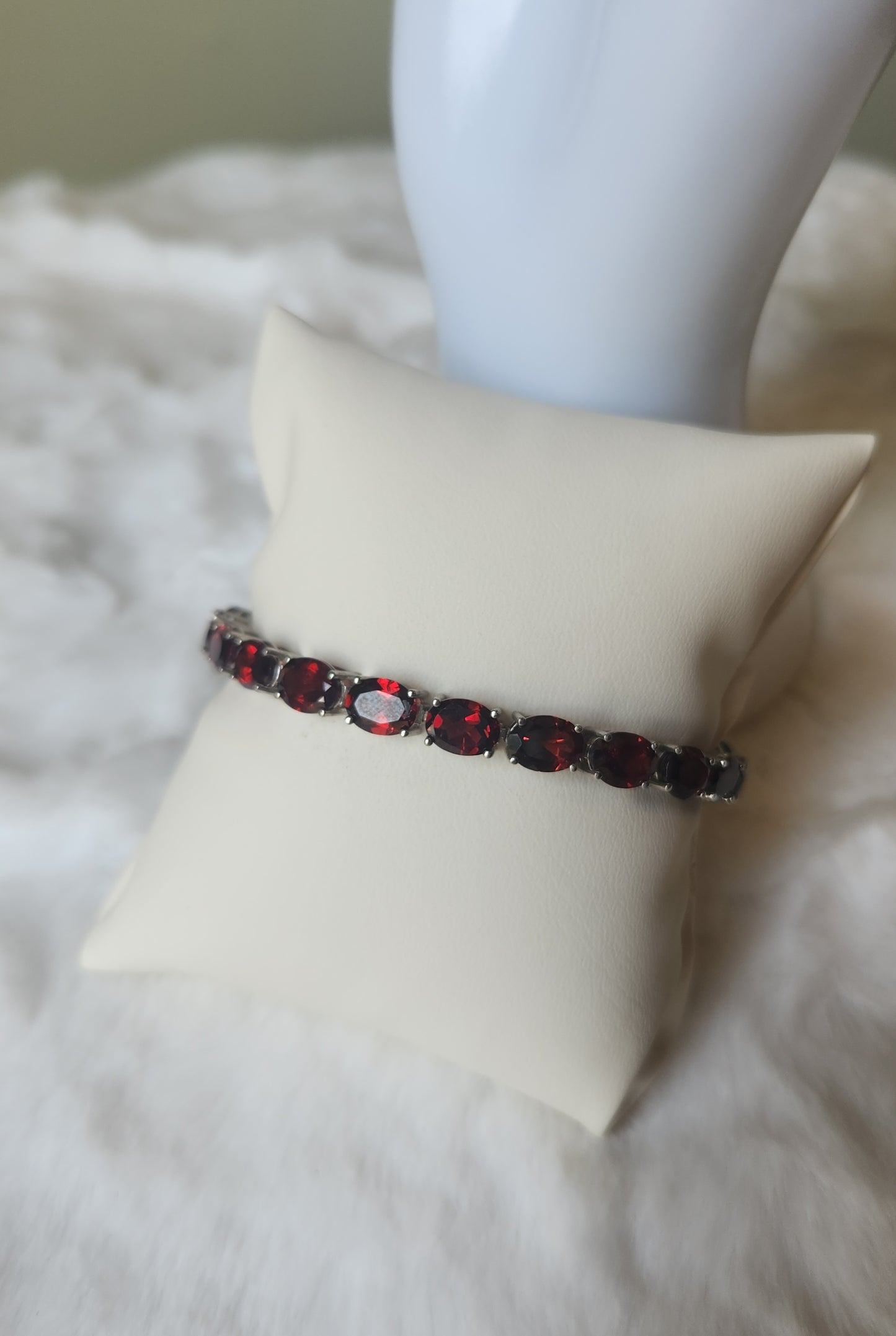 Sterling silver garnet tennis bracelet