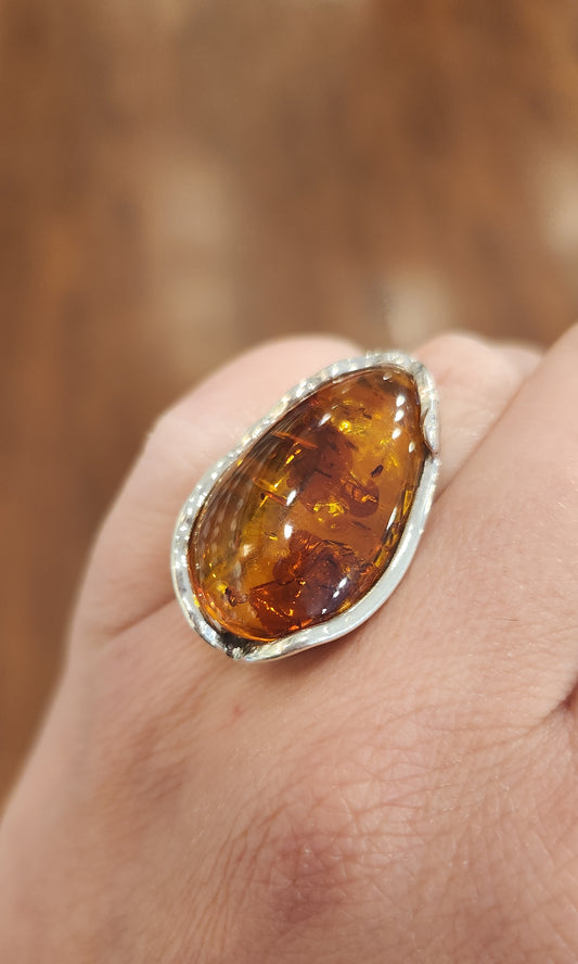 Sterling silver large amber ring