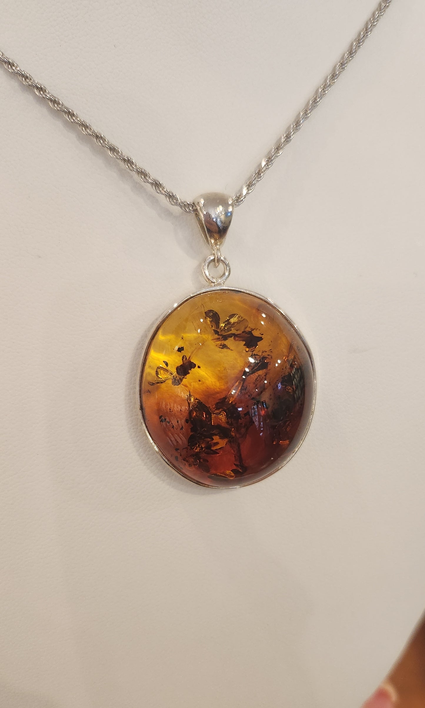 Sterling silver large two-toned Baltic amber pendant