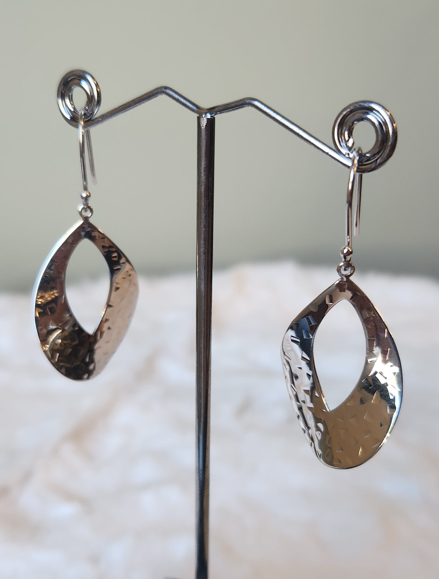 Sterling silver textured pear-shaped dangle earrings