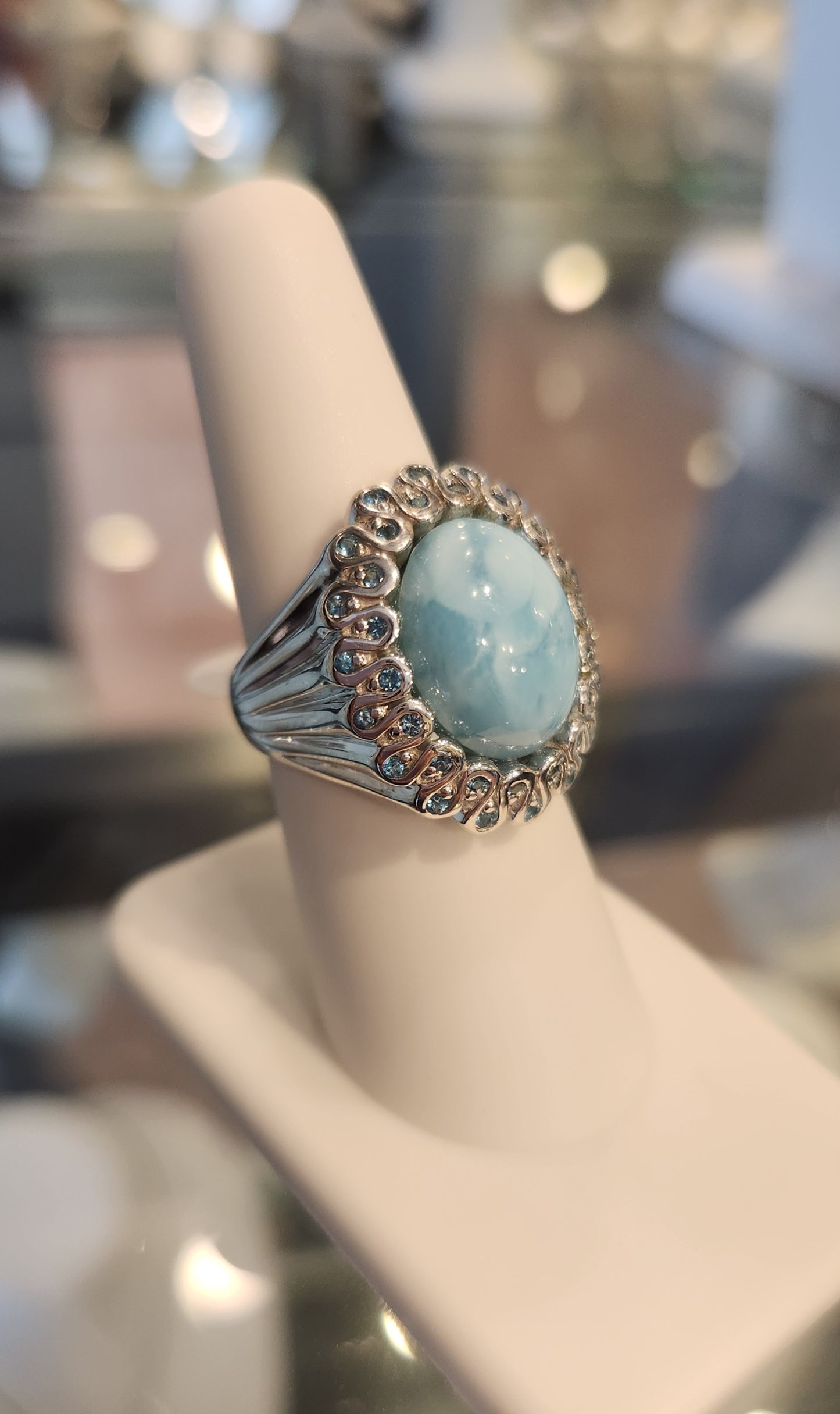 Sterling silver larimar ring with blue topaz