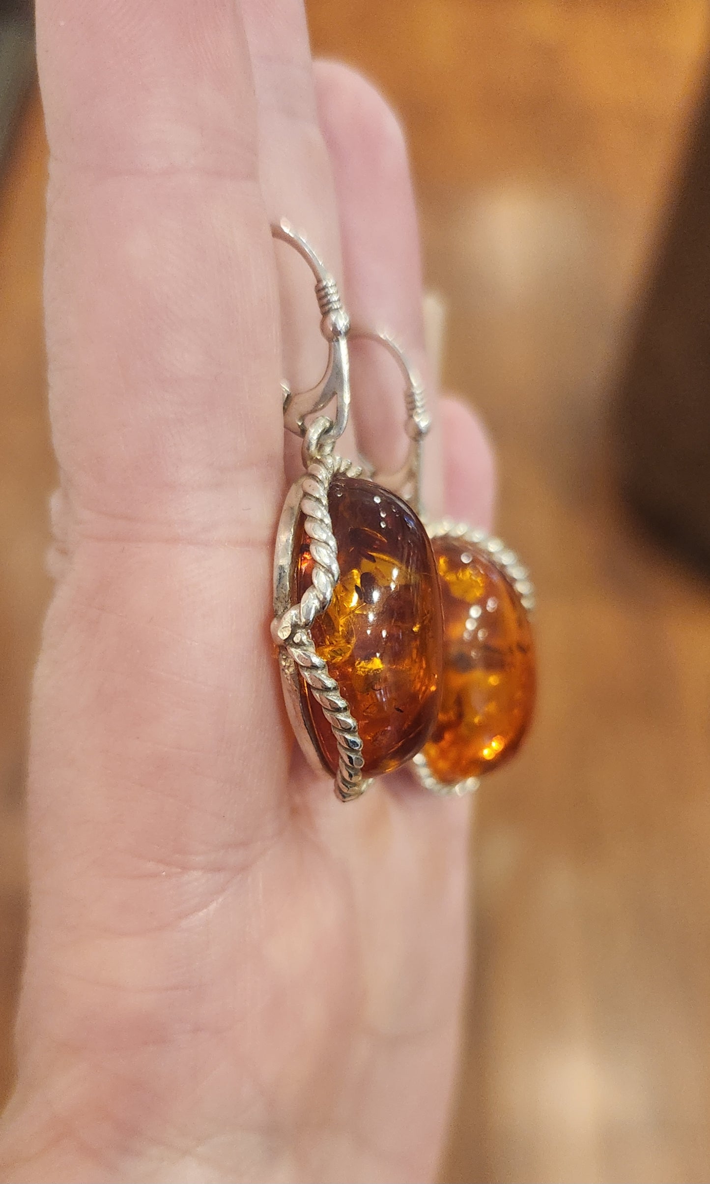 Sterling silver large Baltic amber dangle earrings