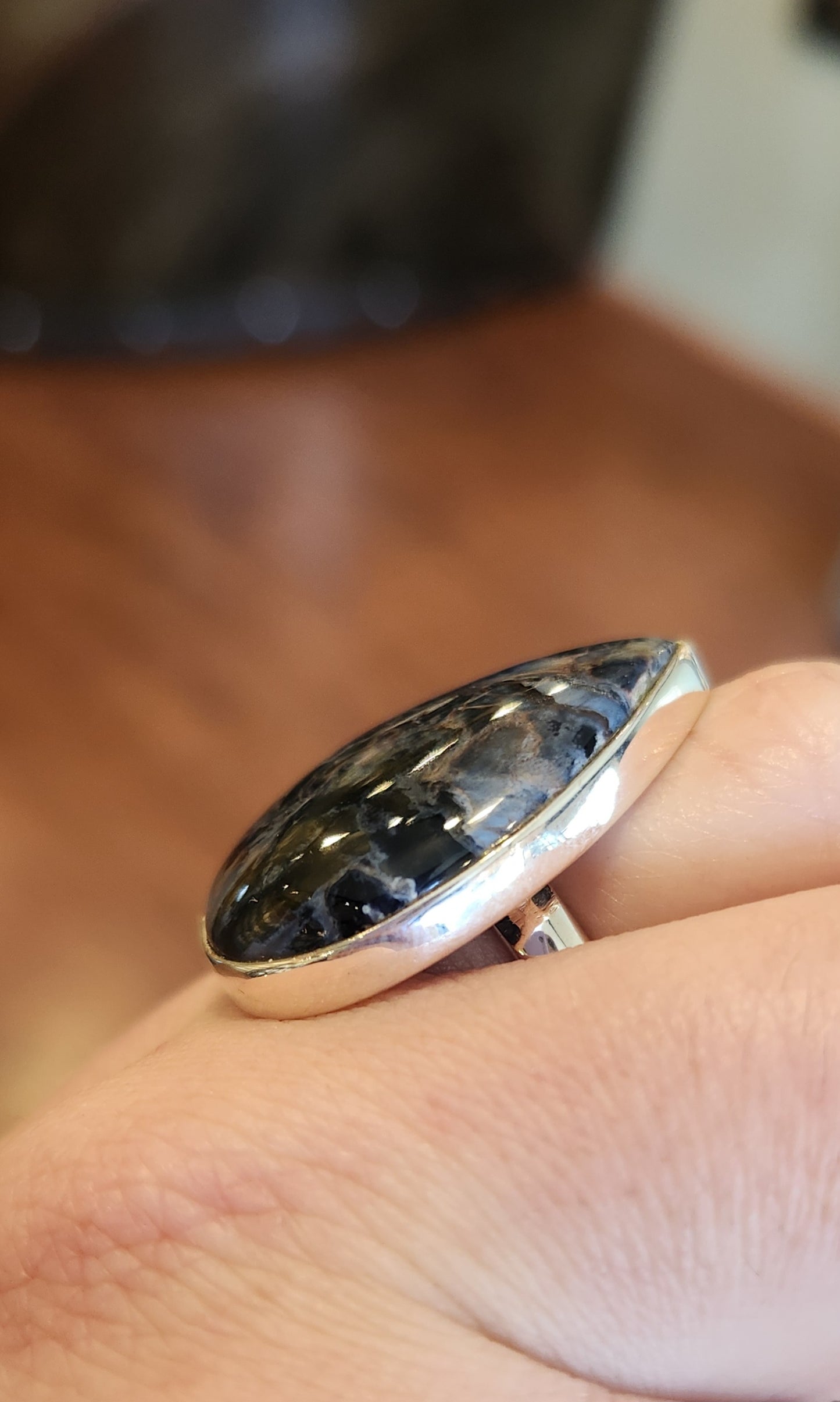 Sterling silver large pietersite ring