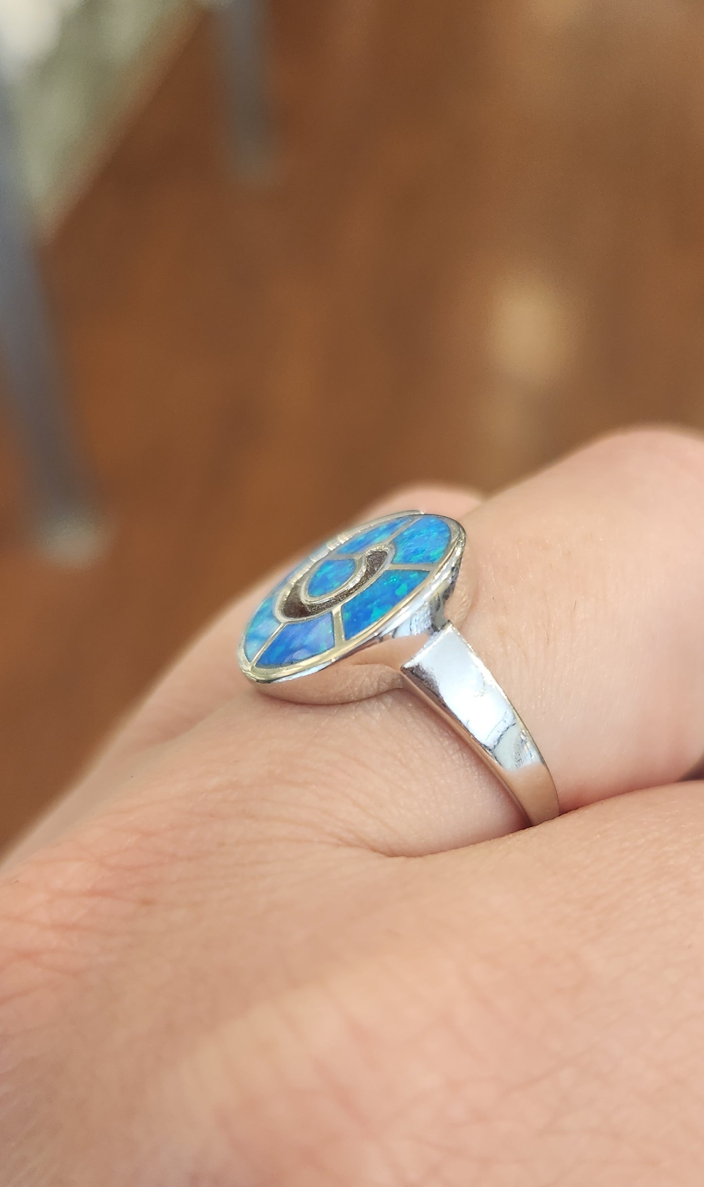 Sterling silver kyocera opal spiral ring