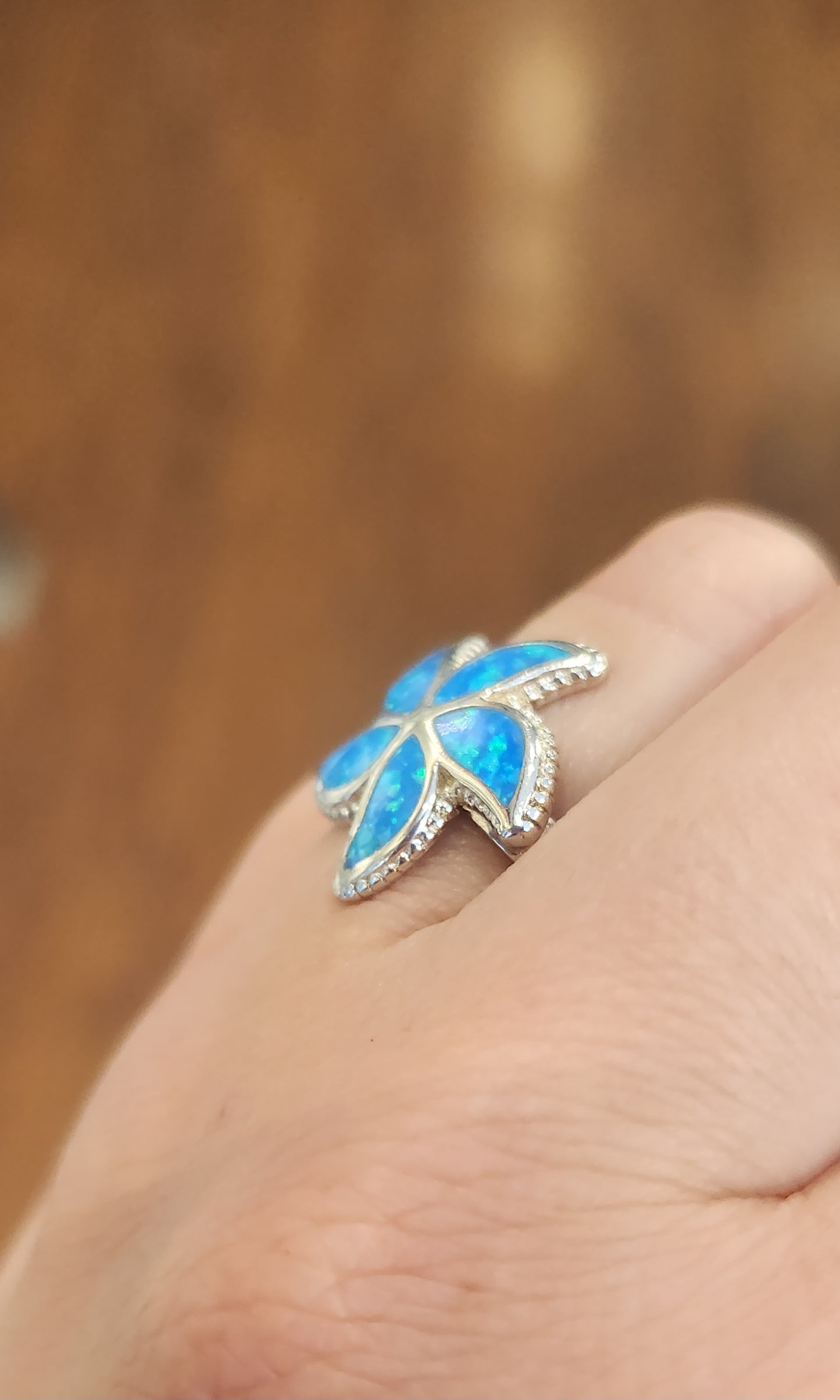 Sterling silver kyocera opal starfish ring