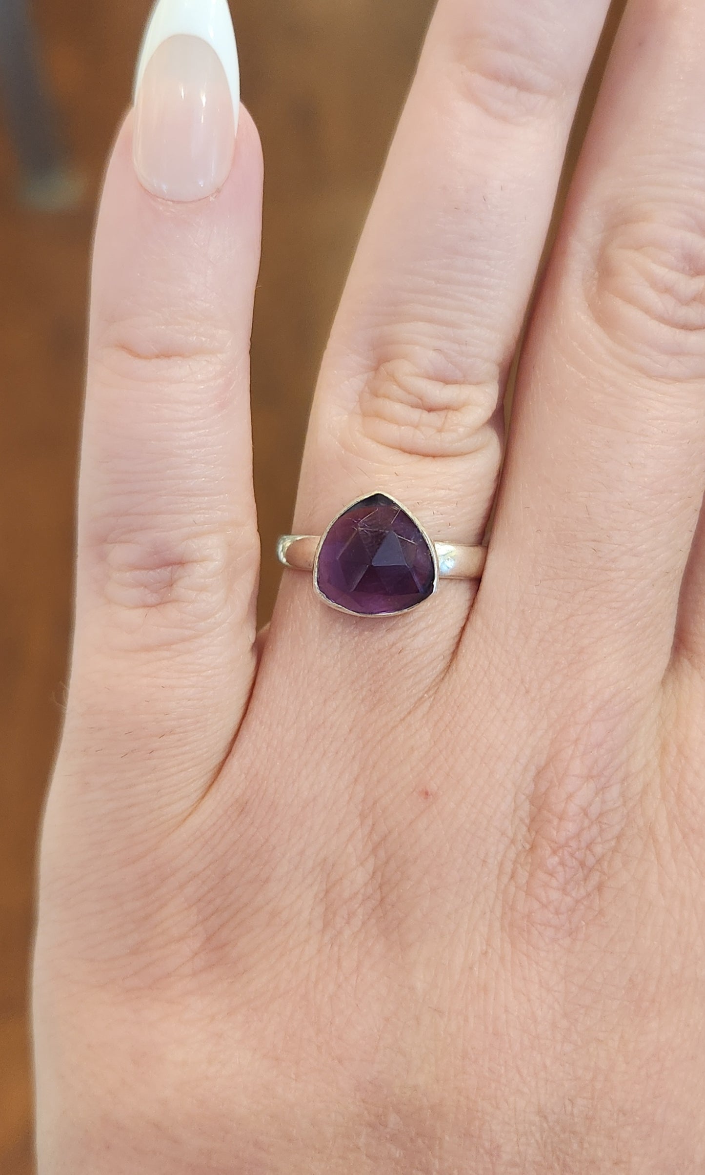 Sterling silver rose-cut amethyst ring