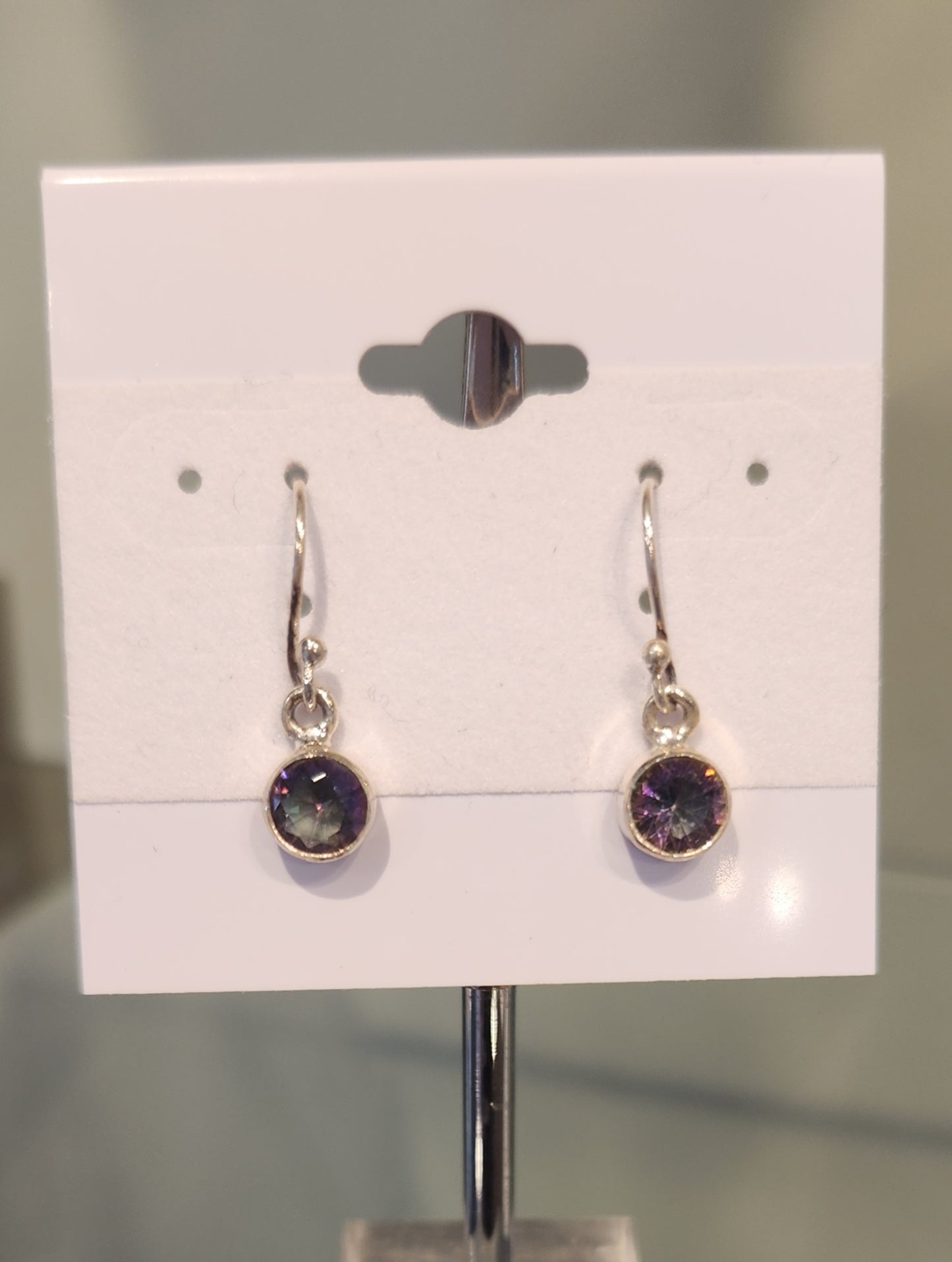 Sterling silver round mystic topaz dangle earrings