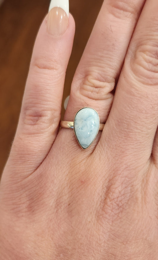 Sterling silver pear-shaped larimar ring
