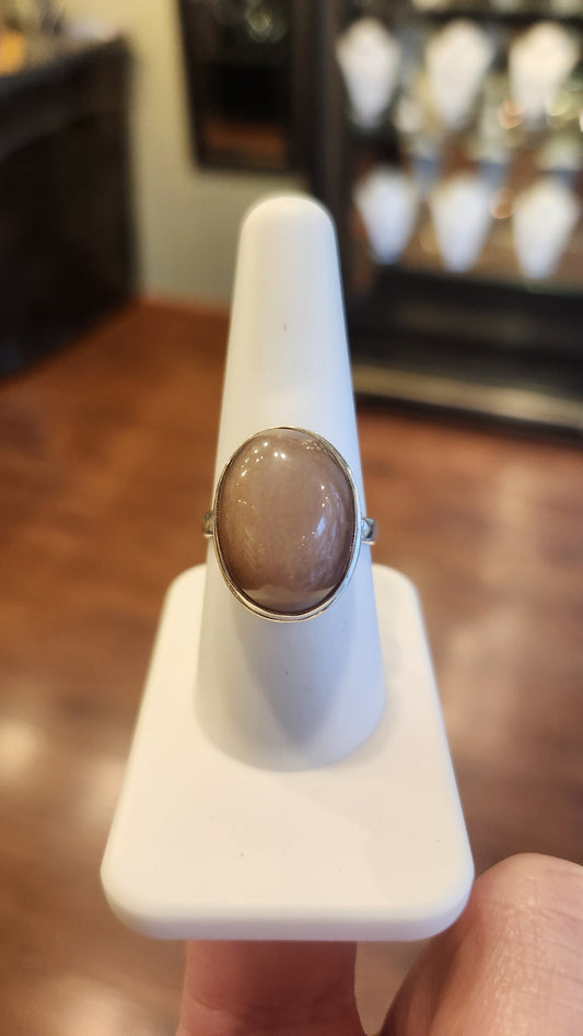 Sterling silver peach moonstone ring