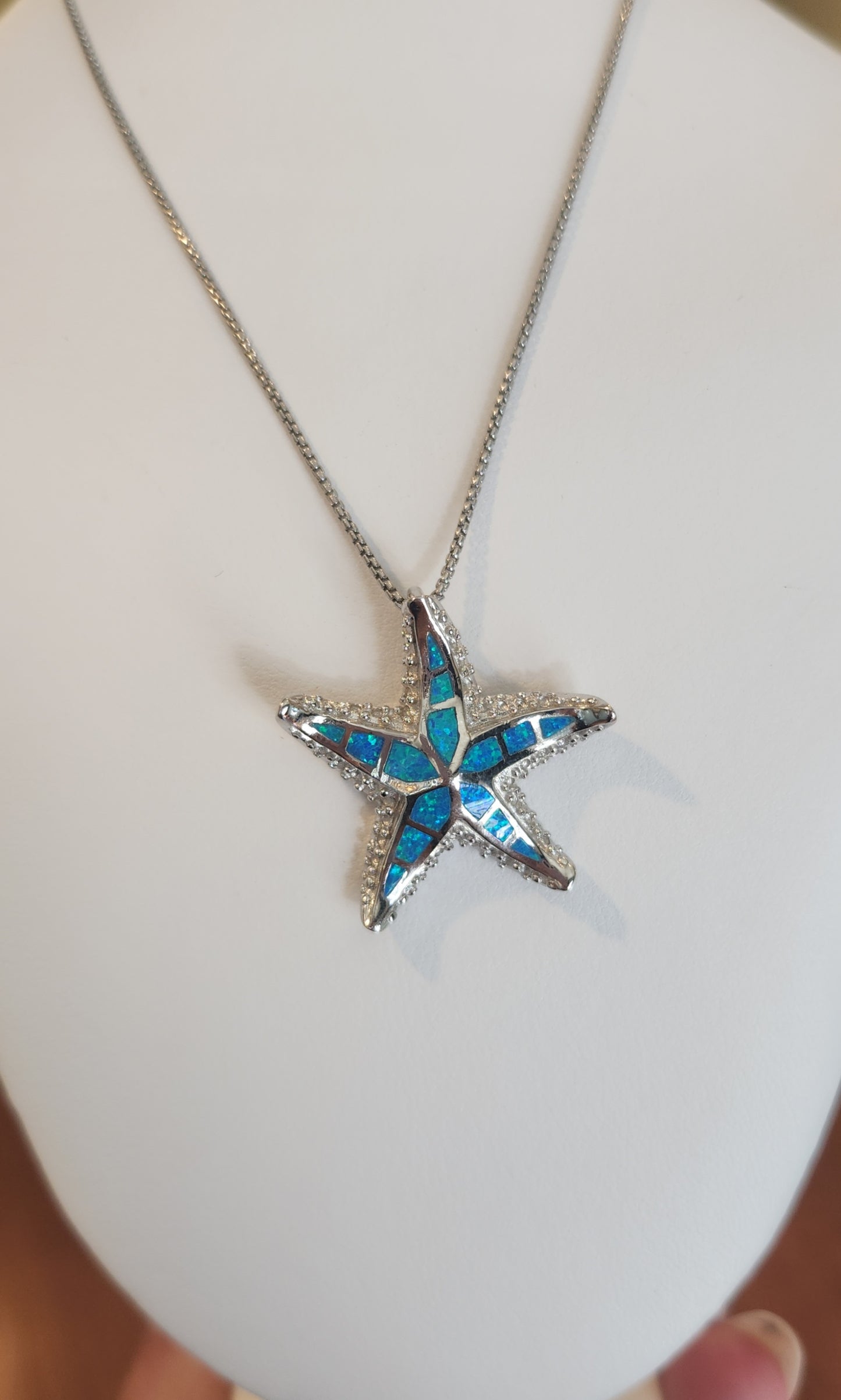 Sterling silver starfish kyocera opal pendant