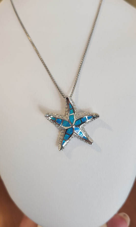 Sterling silver starfish kyocera opal pendant