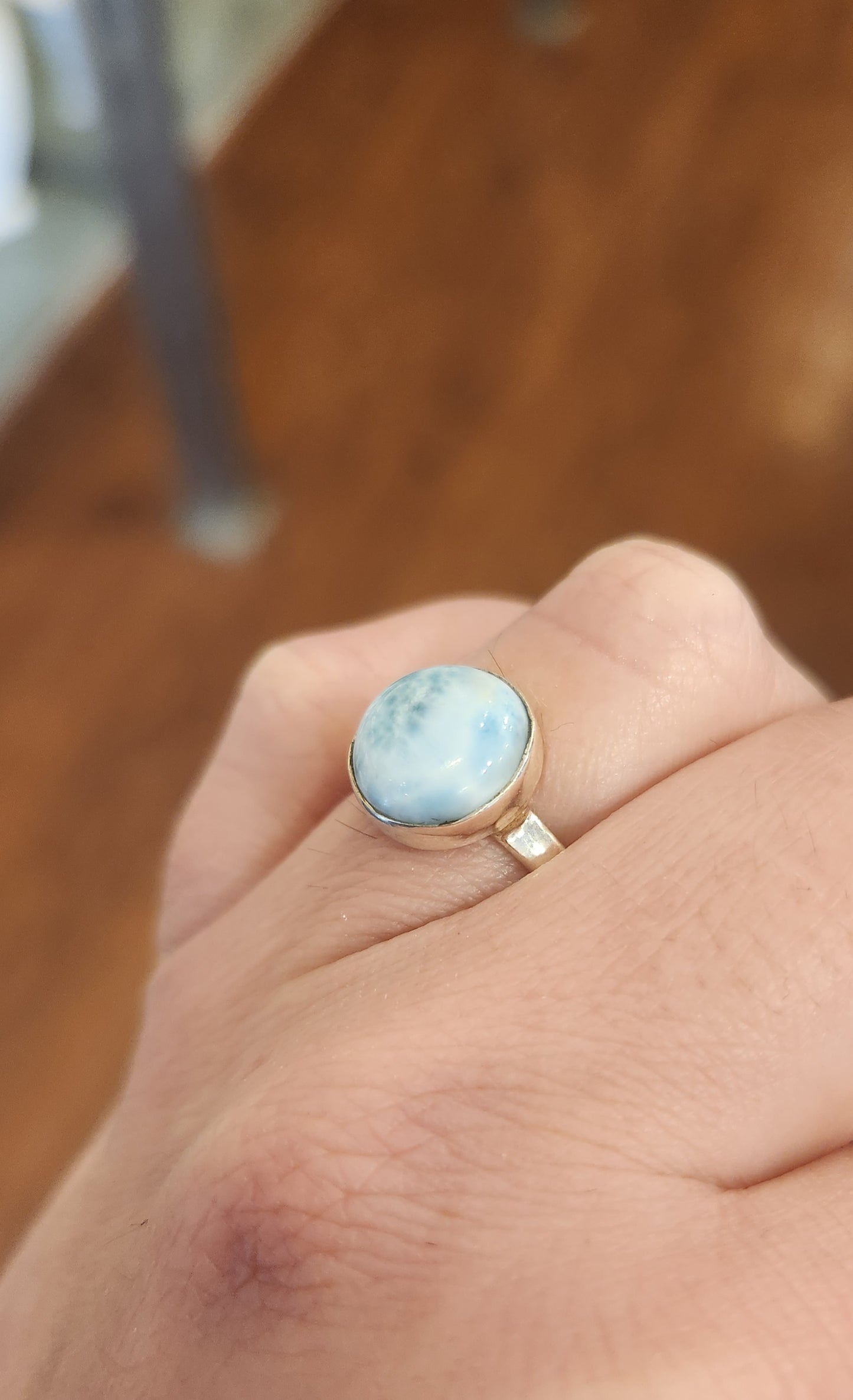 Sterling silver round larimar ring