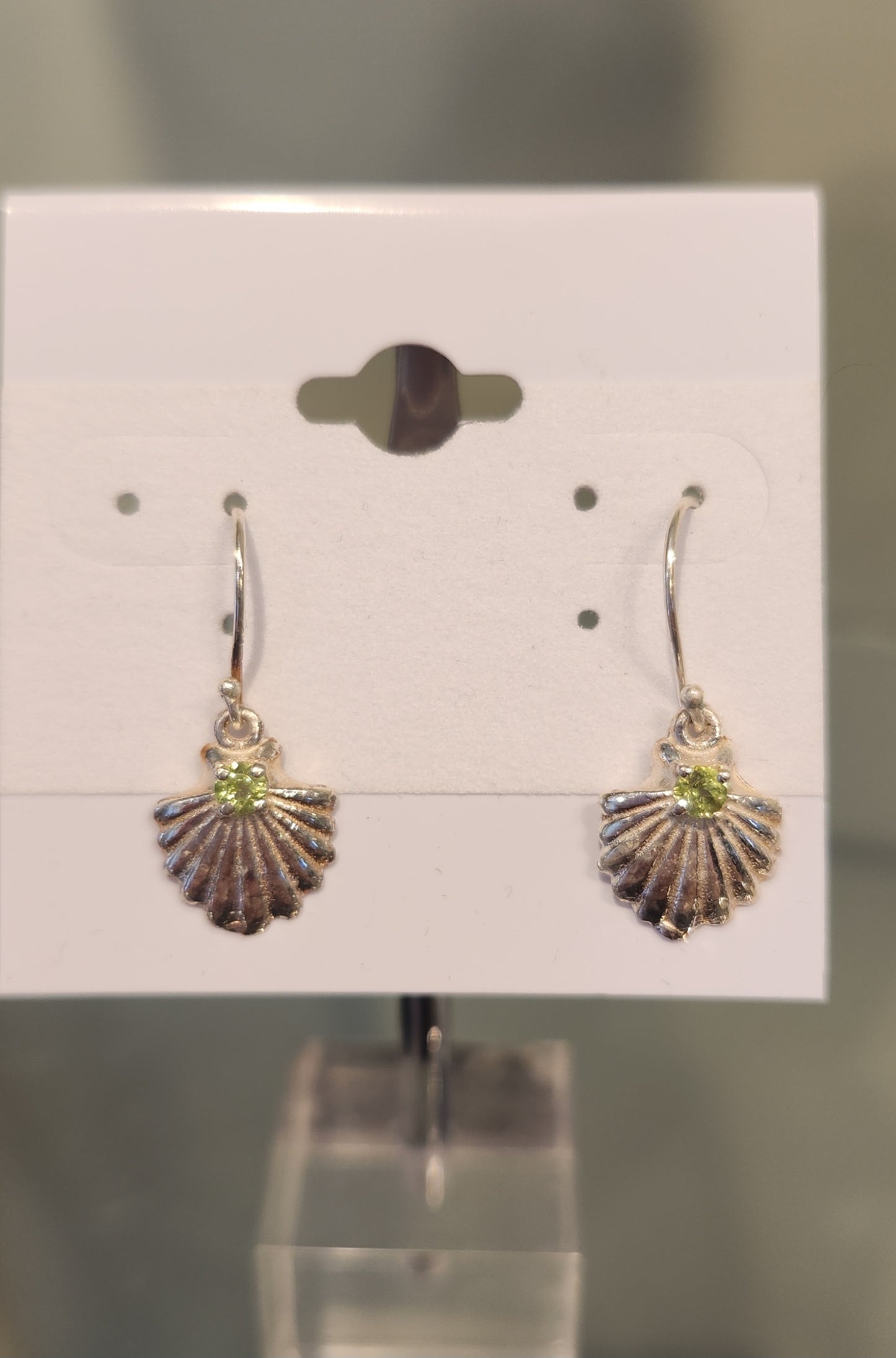 Sterling silver peridot seashell earrings