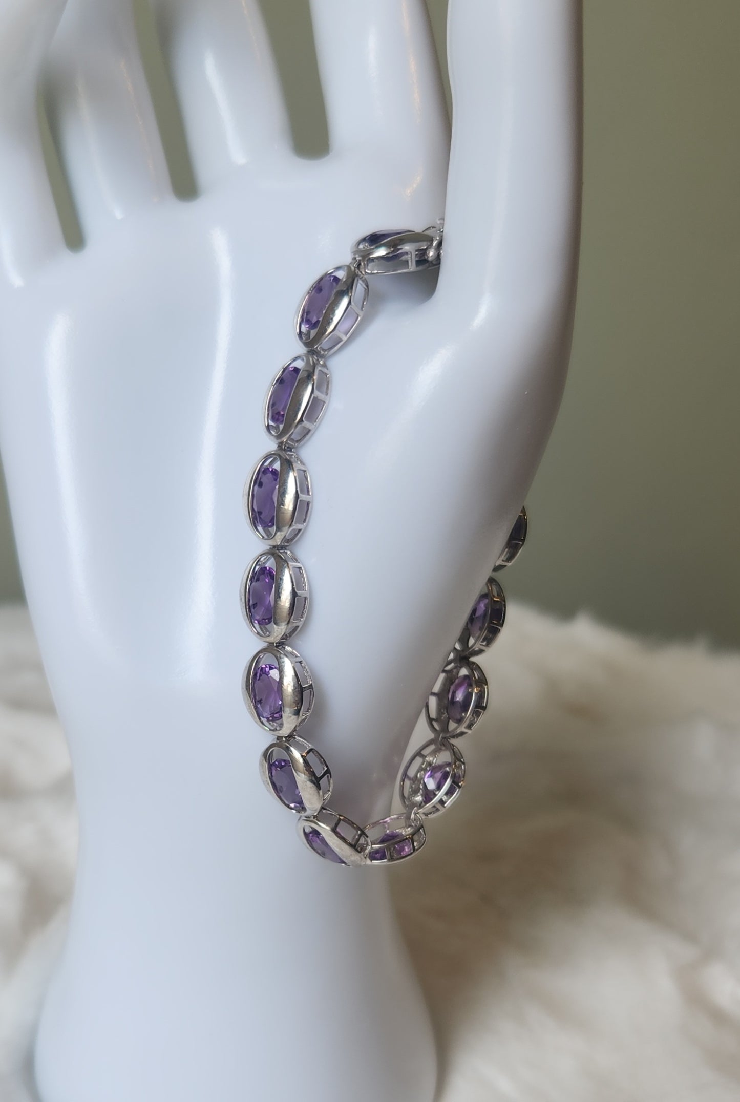 Sterling silver floating bezel amethyst tennis bracelet