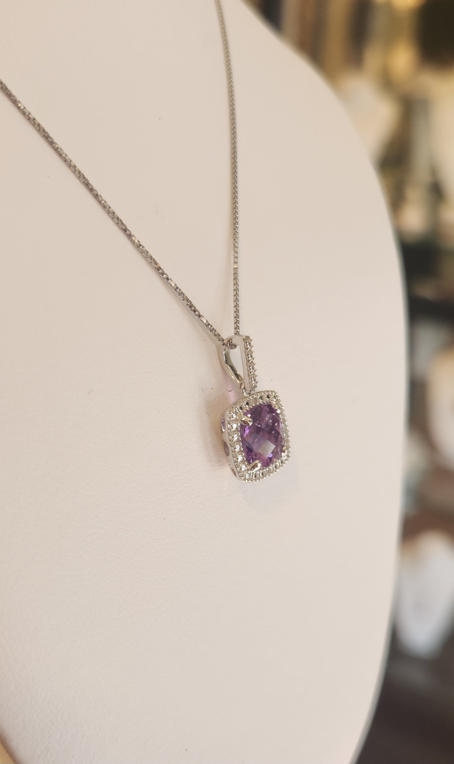 Sterling silver checker-cut amethyst pendant