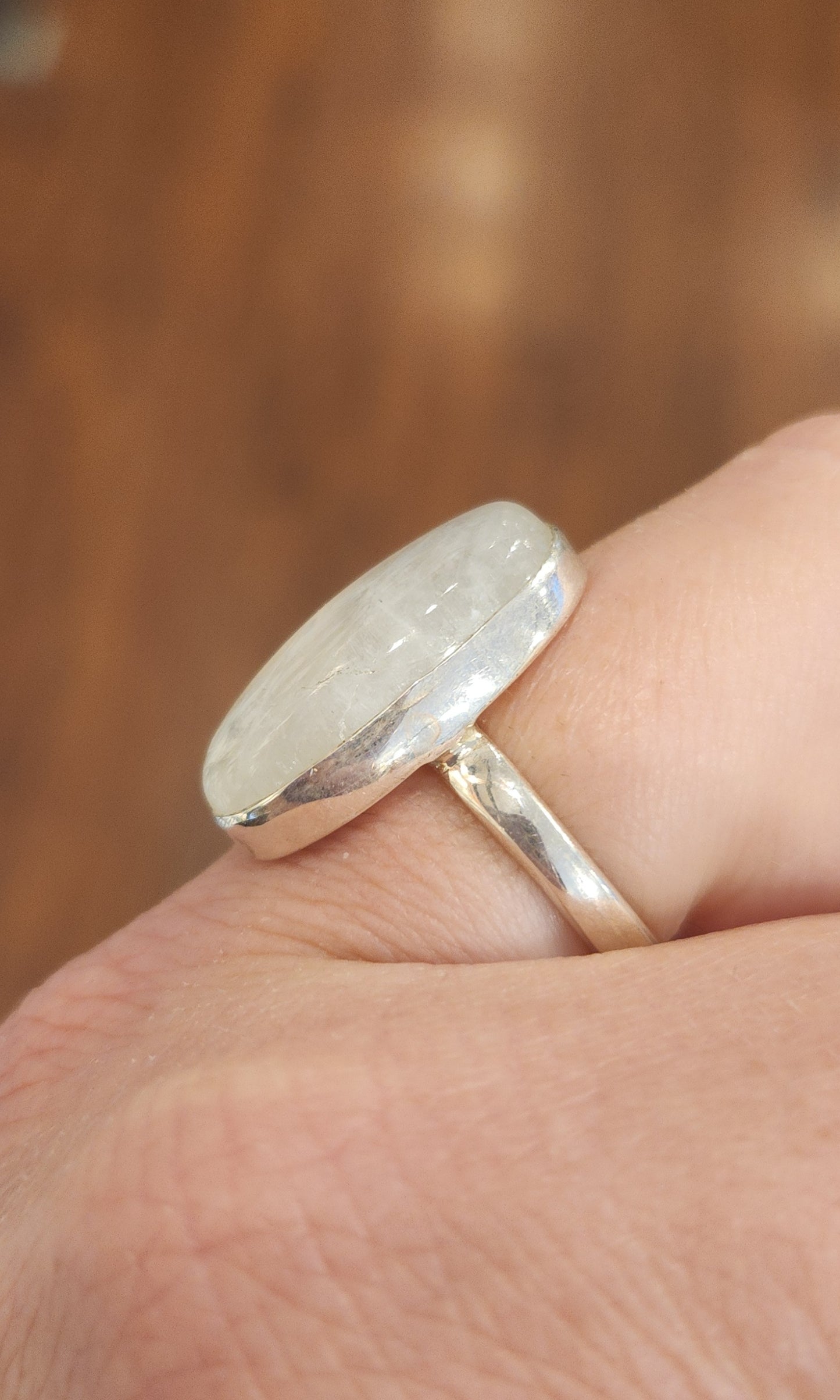 Sterling silver oval rainbow moonstone ring